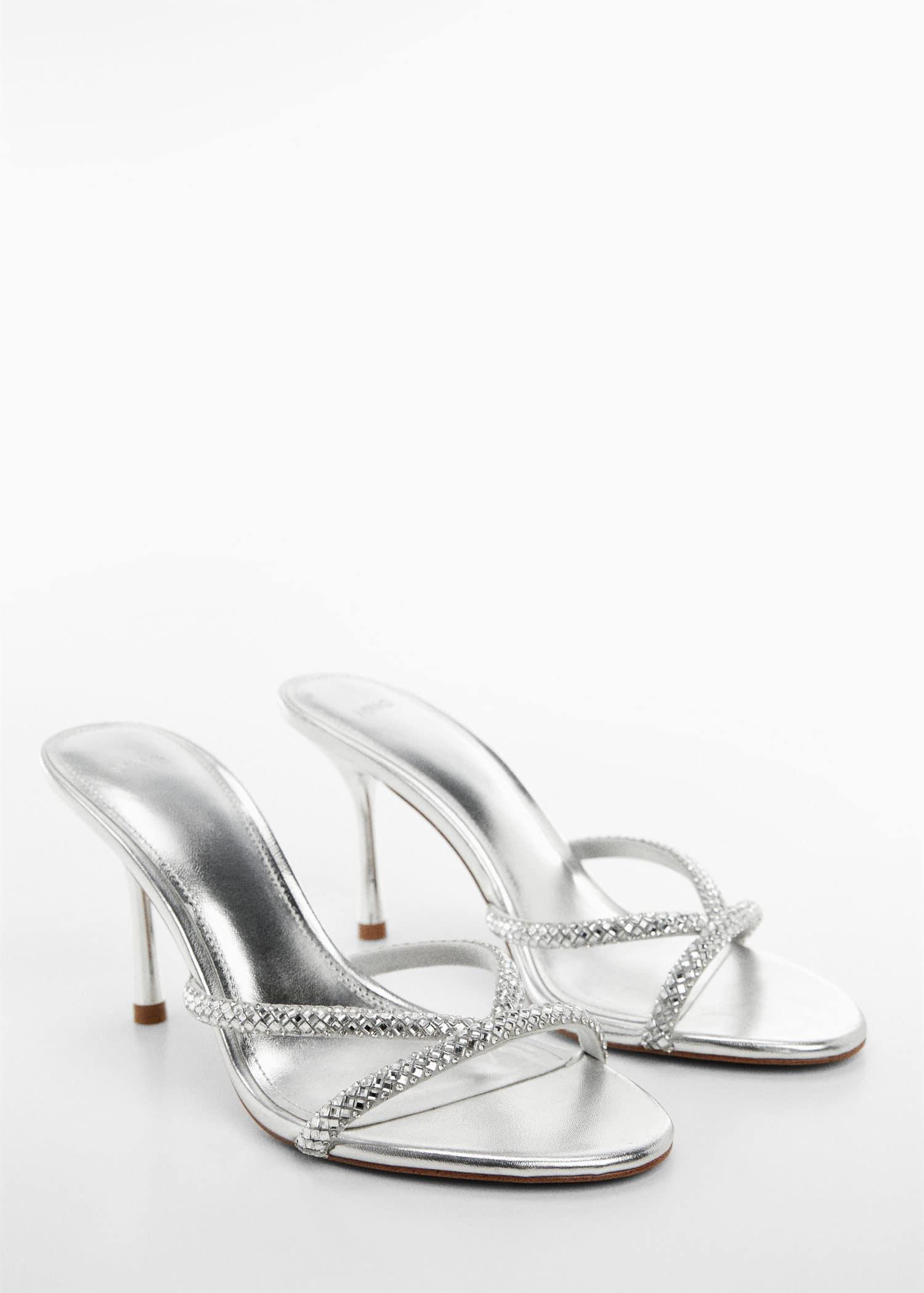Silver Strap Rhinestone Sandals, , large