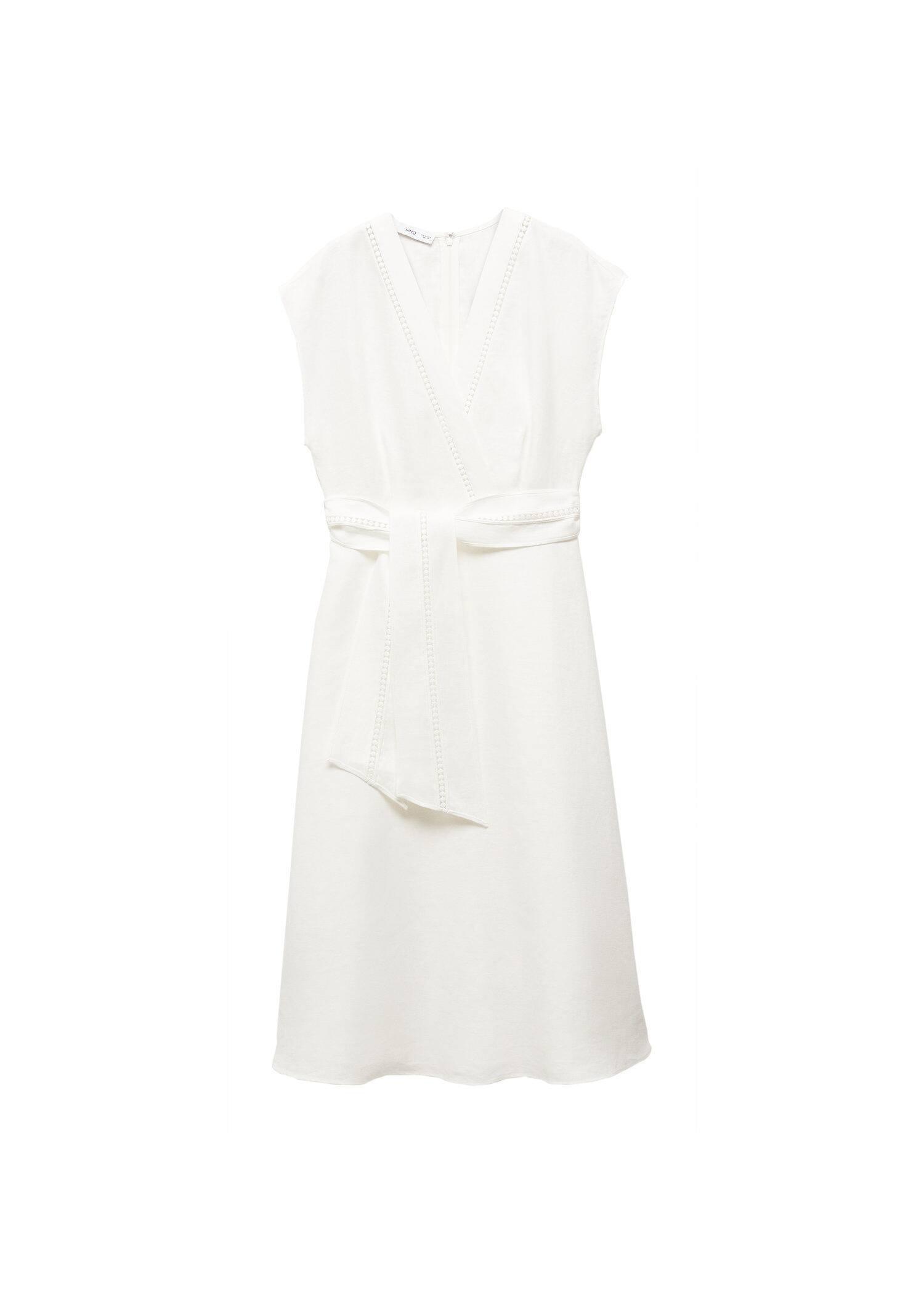 Mango - White Linen Bow Dress