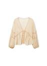 Mango - Beige Embroidered Flowy Blouse