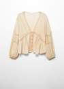 Mango - Beige Embroidered Flowy Blouse