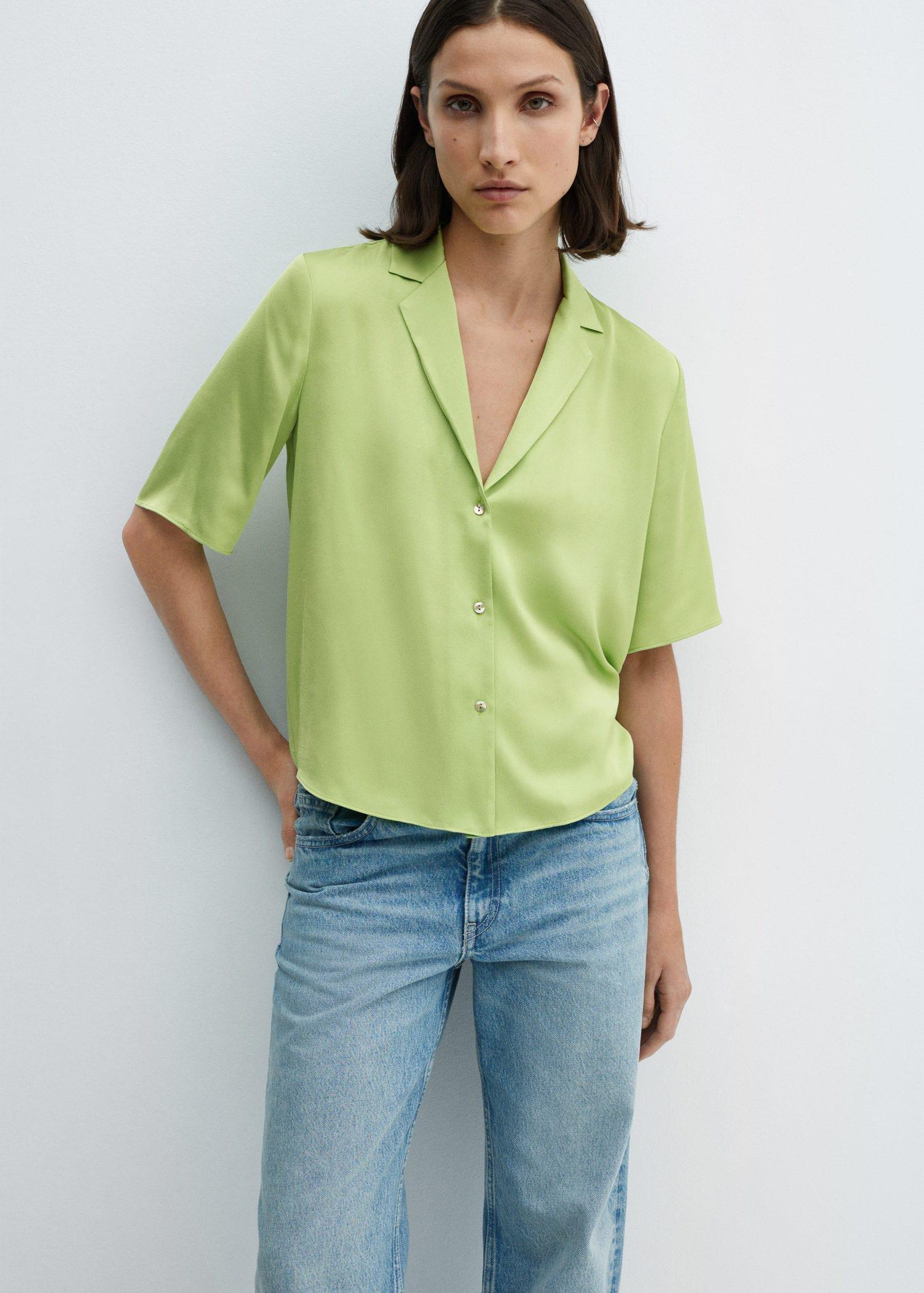 Mango - Green Short-Sleeved Satin Shirt