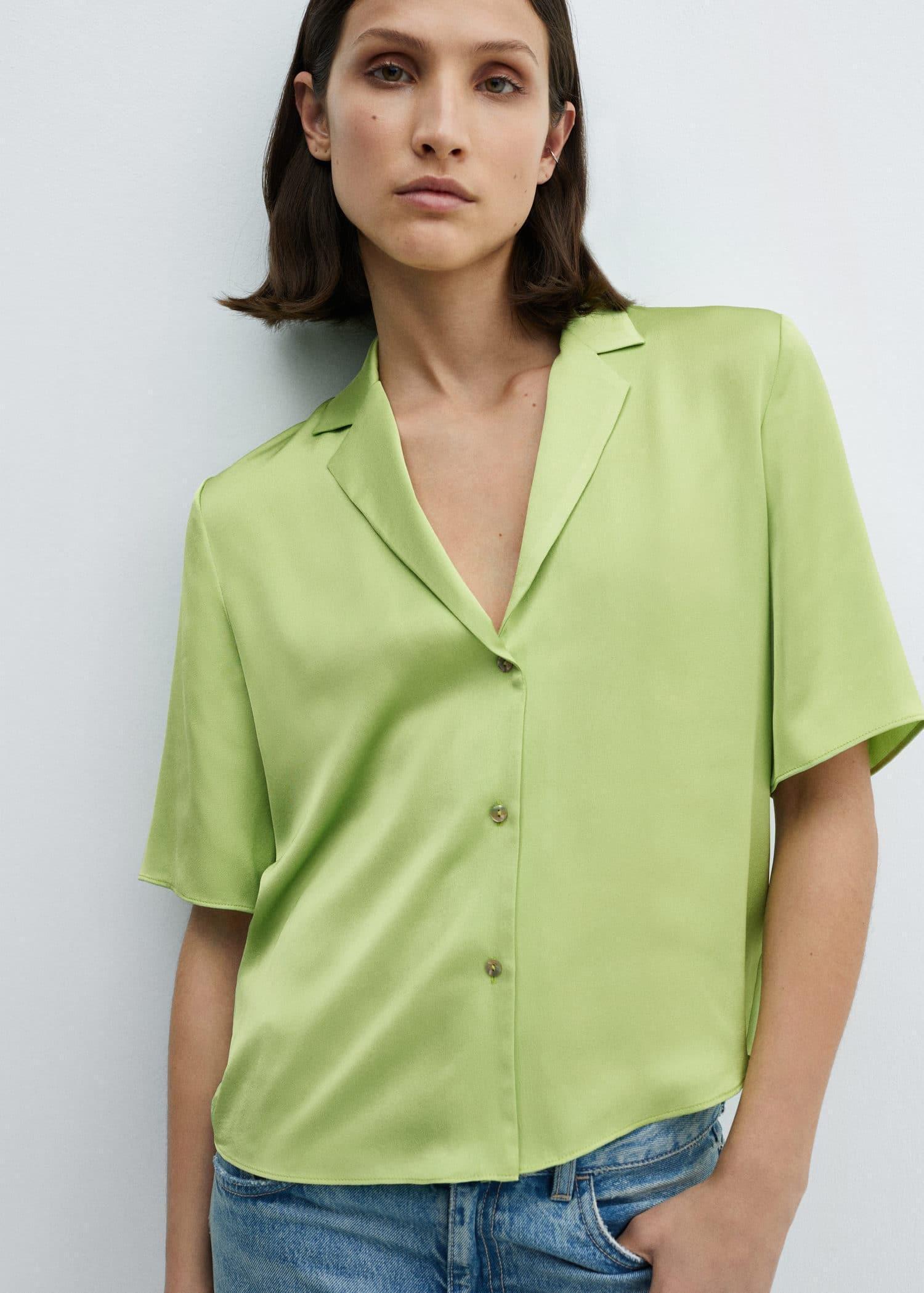 Mango - Green Short-Sleeved Satin Shirt