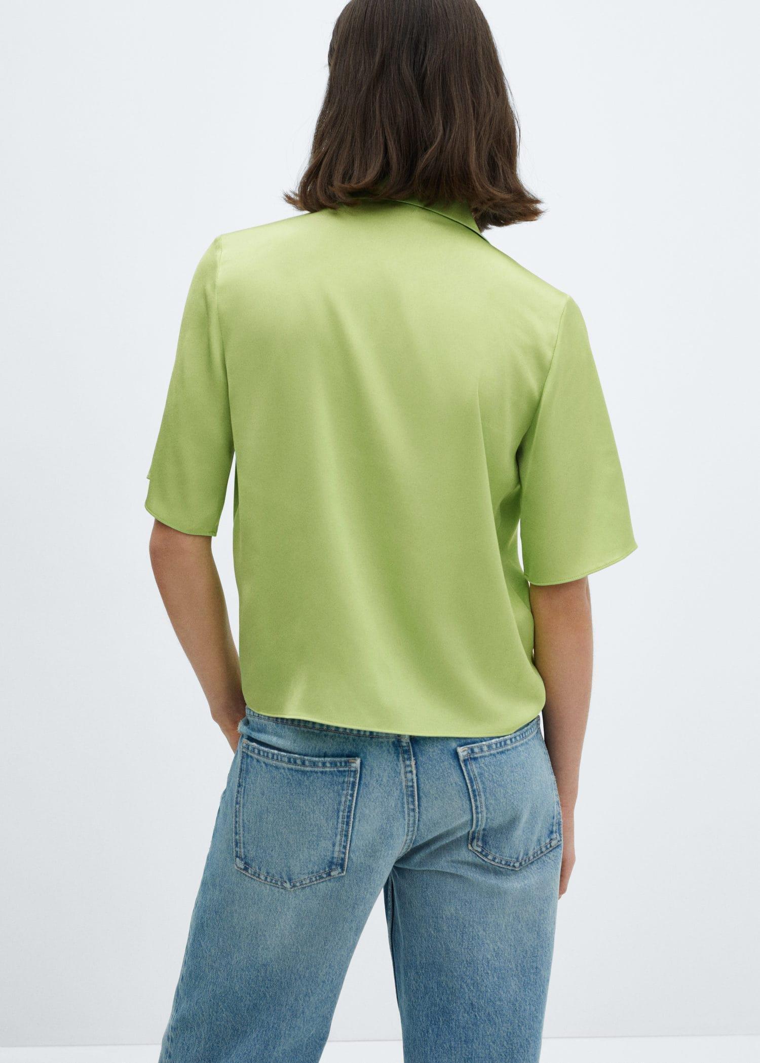 Mango - Green Short-Sleeved Satin Shirt