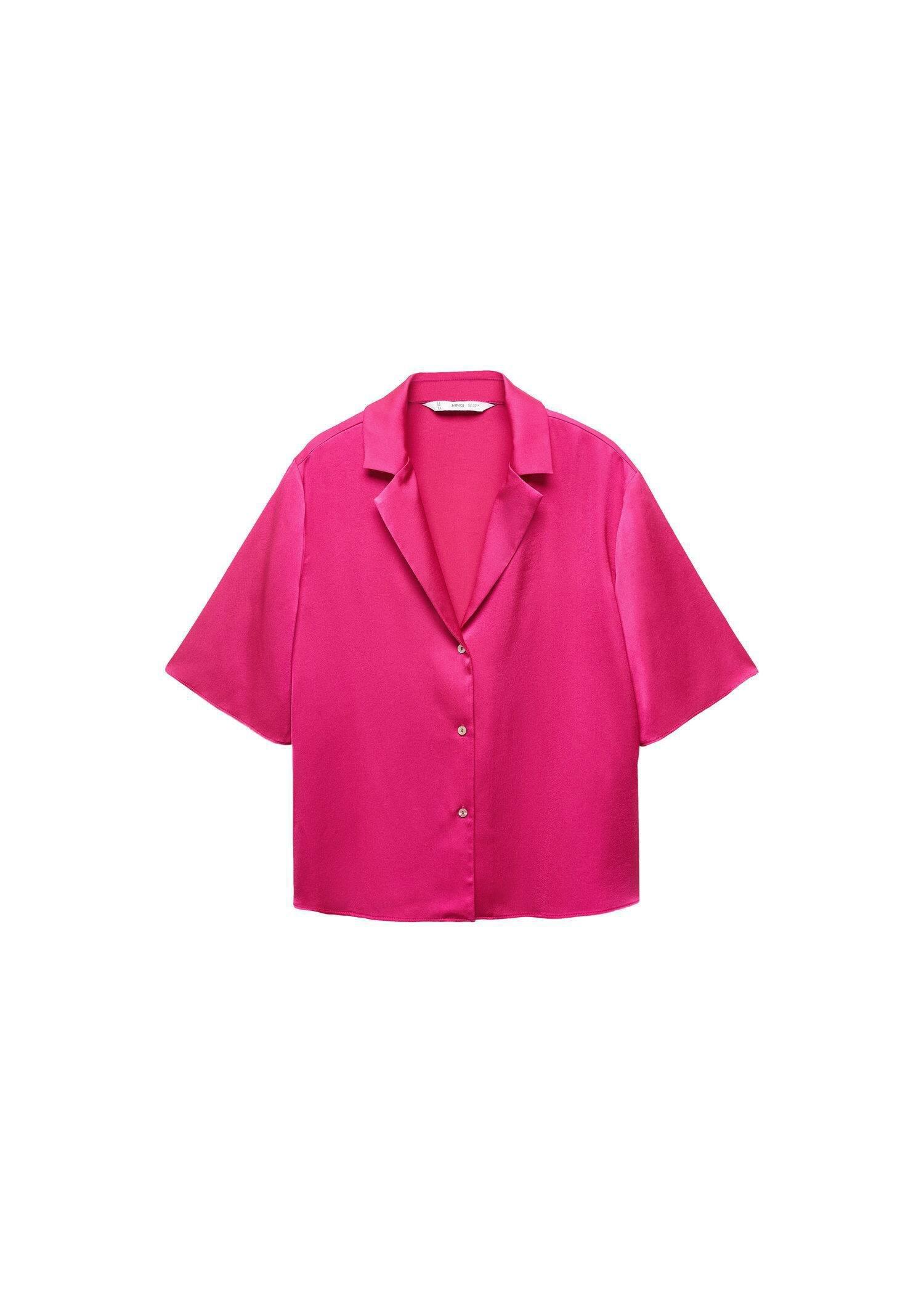 Mango - Pink Short-Sleeved Satin Shirt