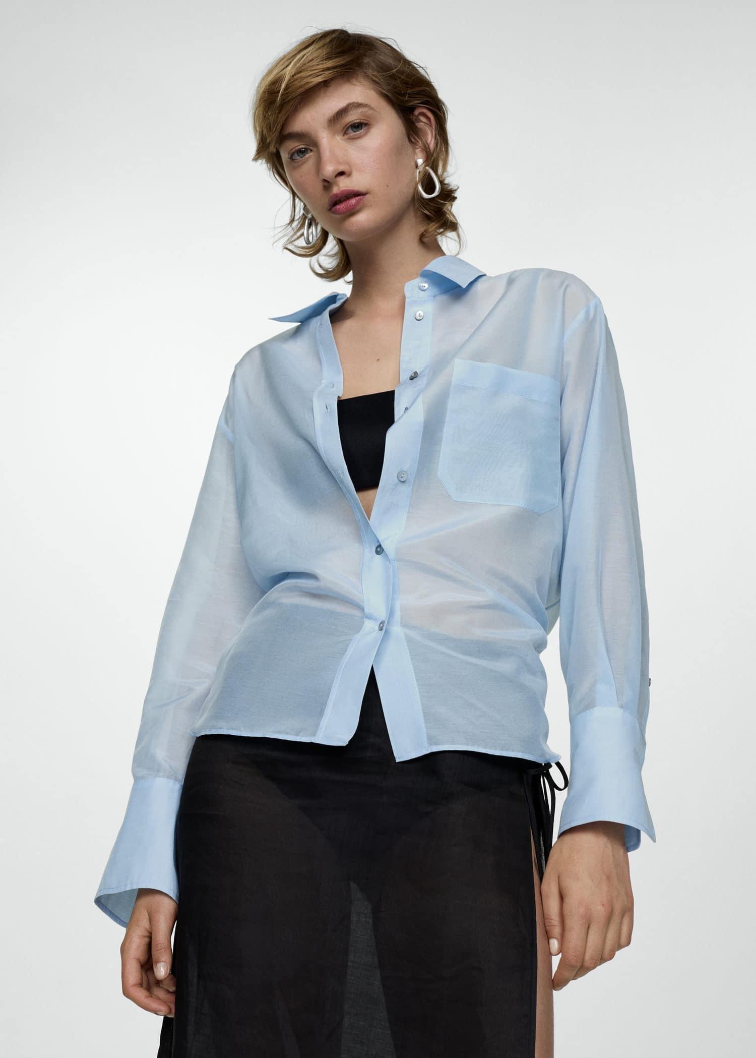 Mango - Blue Oversized Silk Cotton Shirt