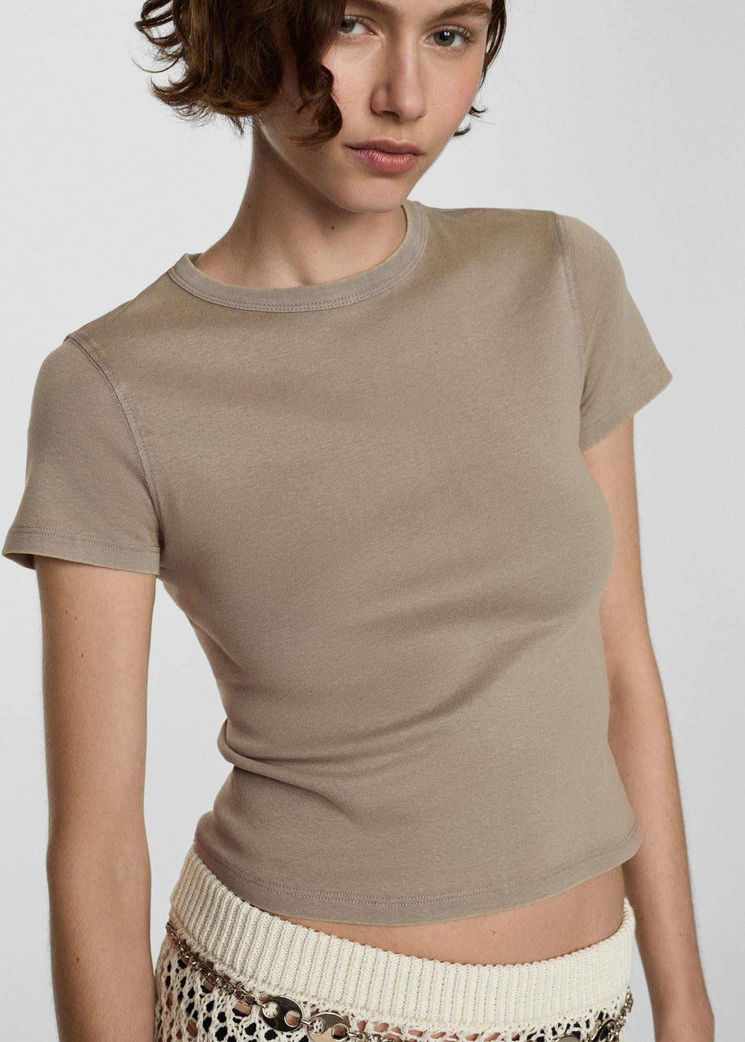 Mango - Beige Cotton T-Shirt