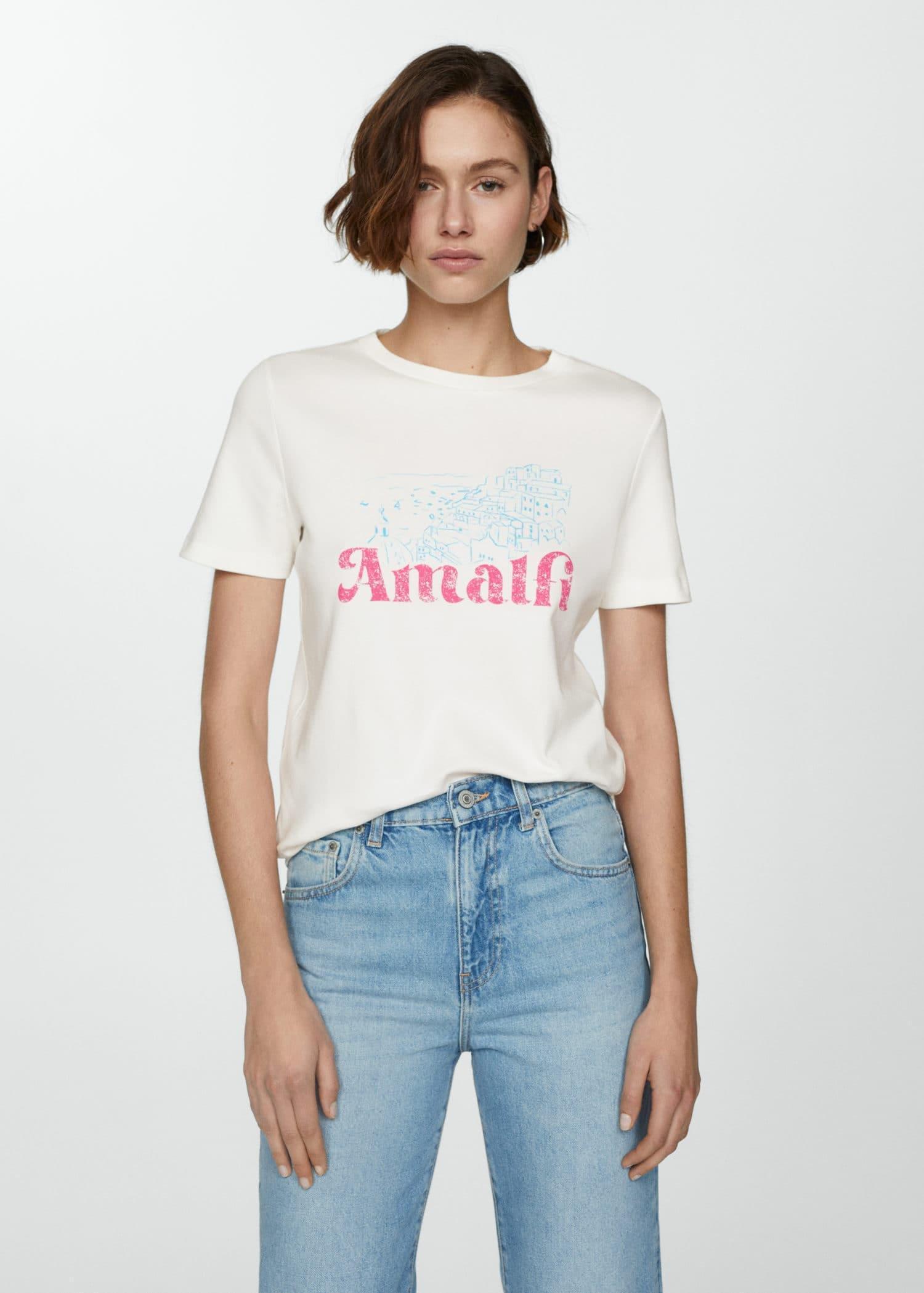 Mango - Pink Printed Cotton T-Shirt