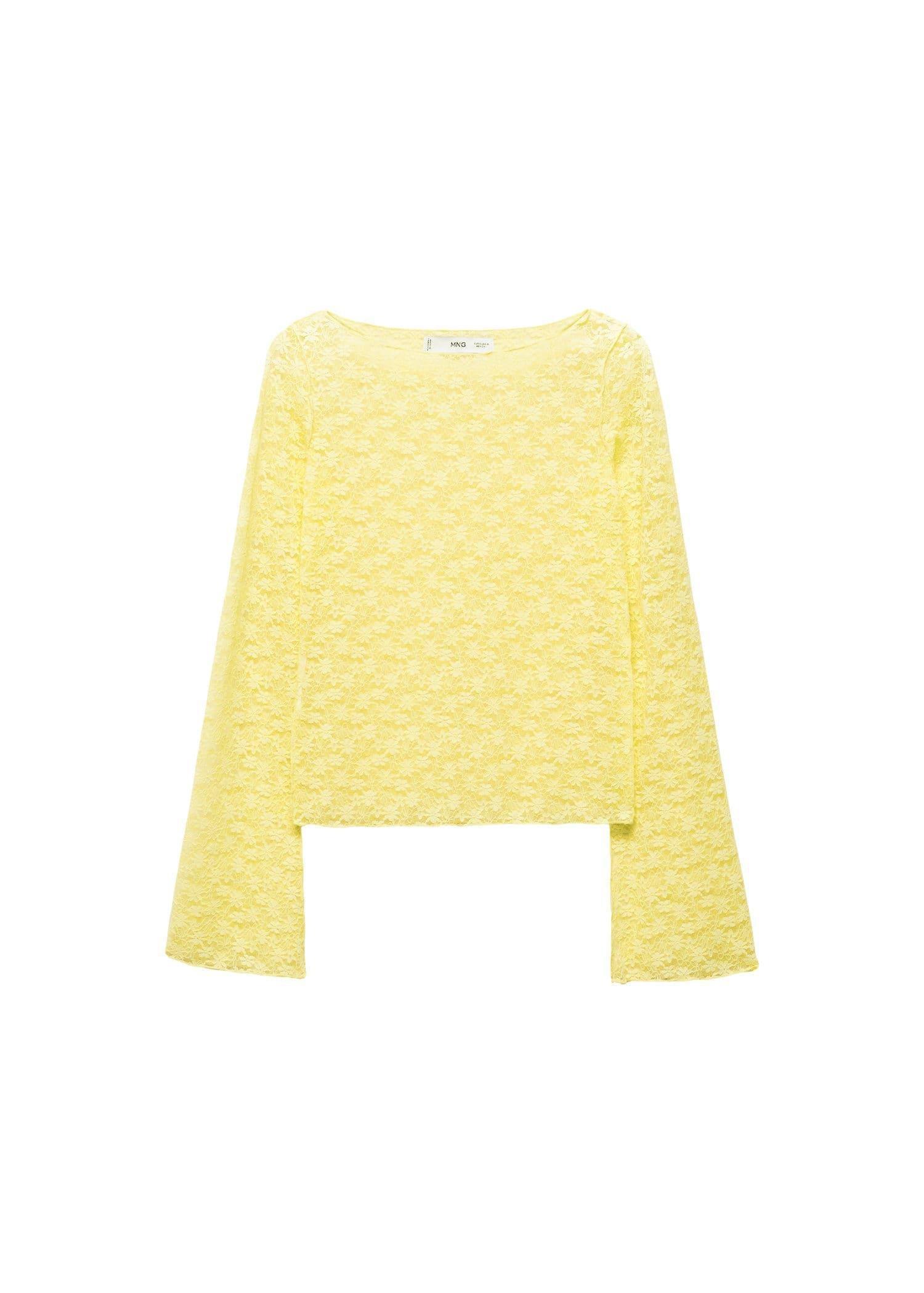 Mango - Yellow Floral Lace T-Shirt