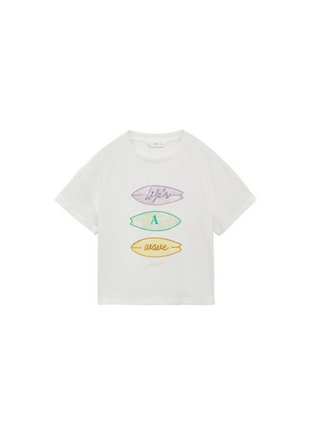 Mango Cream Embroidered Detail T-Shirt, Kids Girls | Azadea UAE