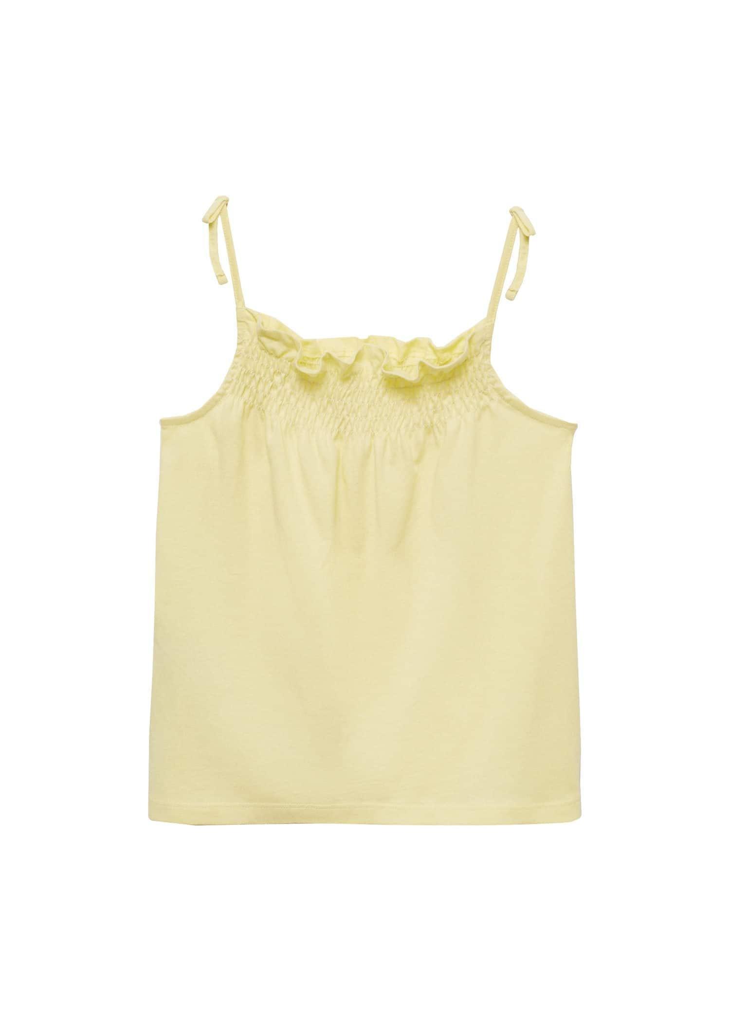 Mango - Yellow Gathered Neck T-Shirt, Kids Girls