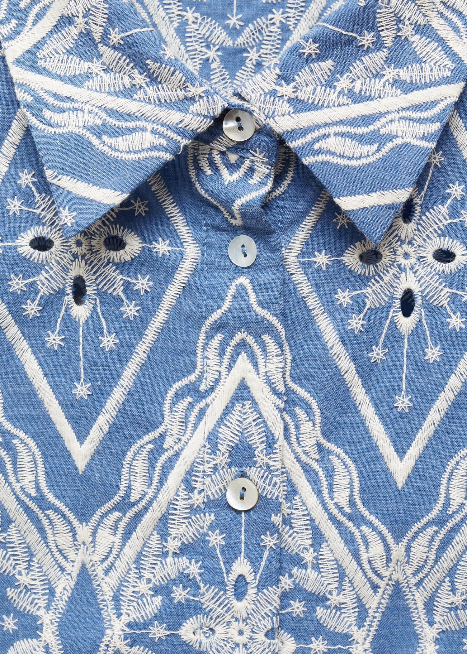 Mango - Blue Embroidered Openwork Shirt