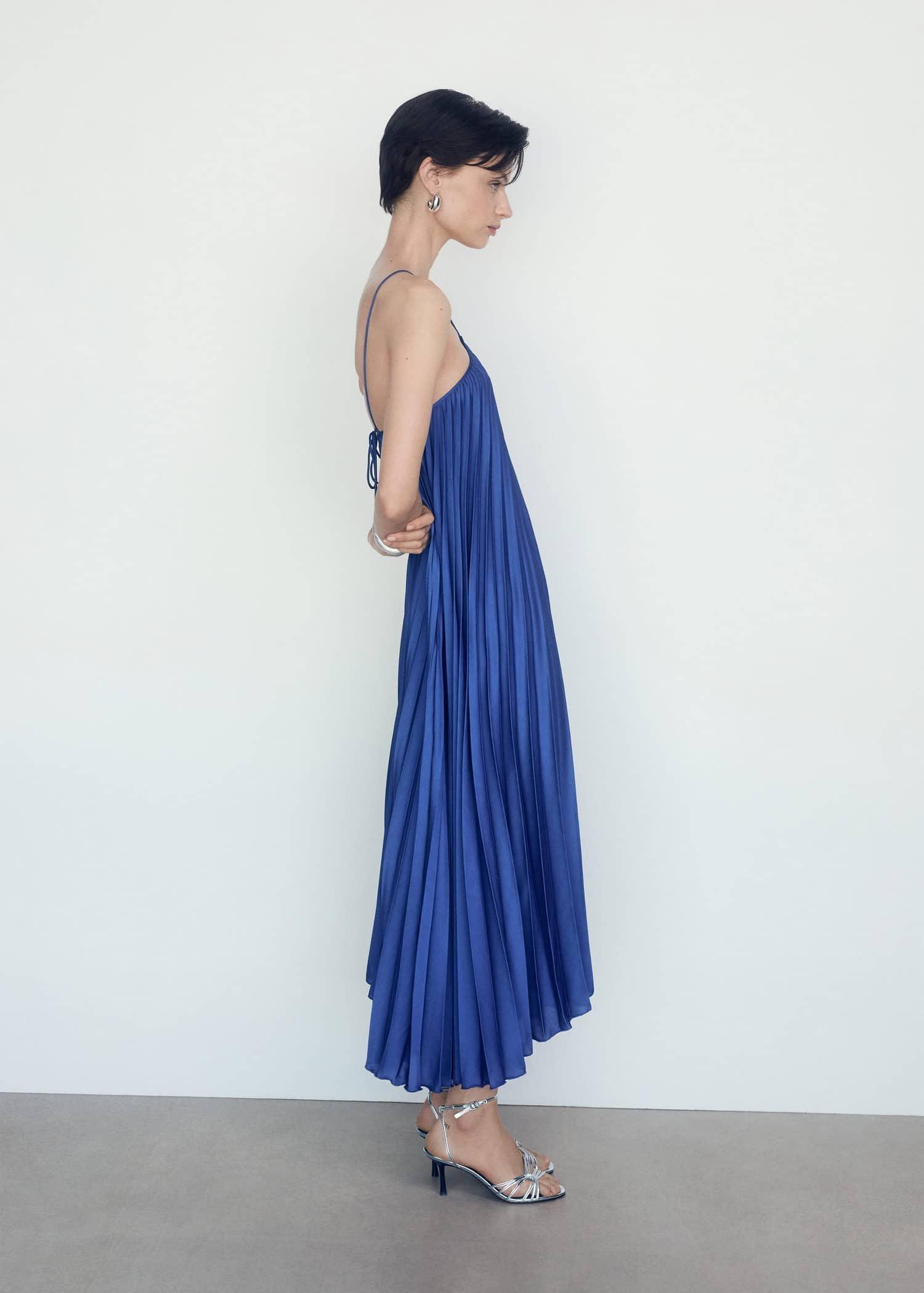 Mango - Blue Pleated Halter Neck Dress