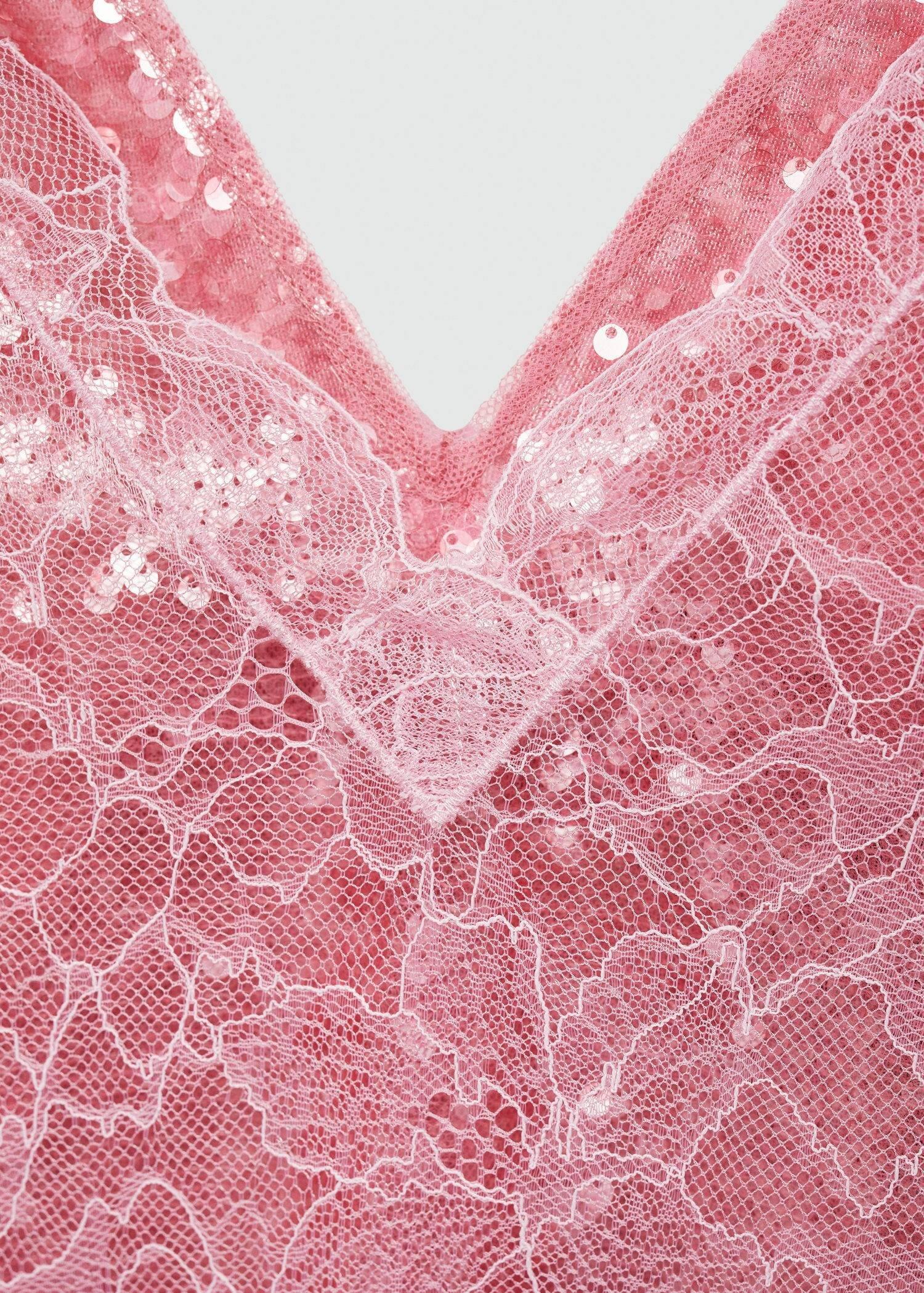 Mango - Pink Sequin Lace Slip Dress