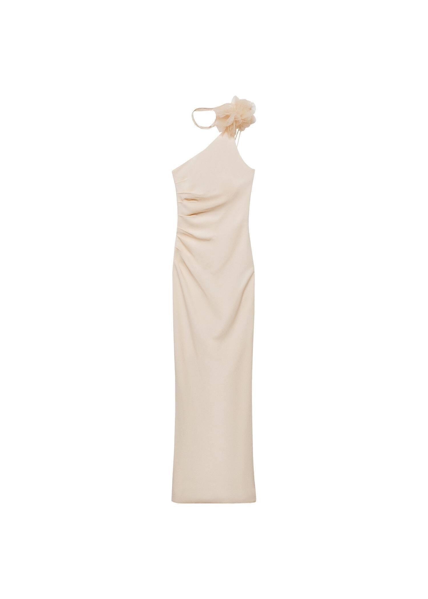 Mango - Beige Floral Detail Asymmetrical Dress