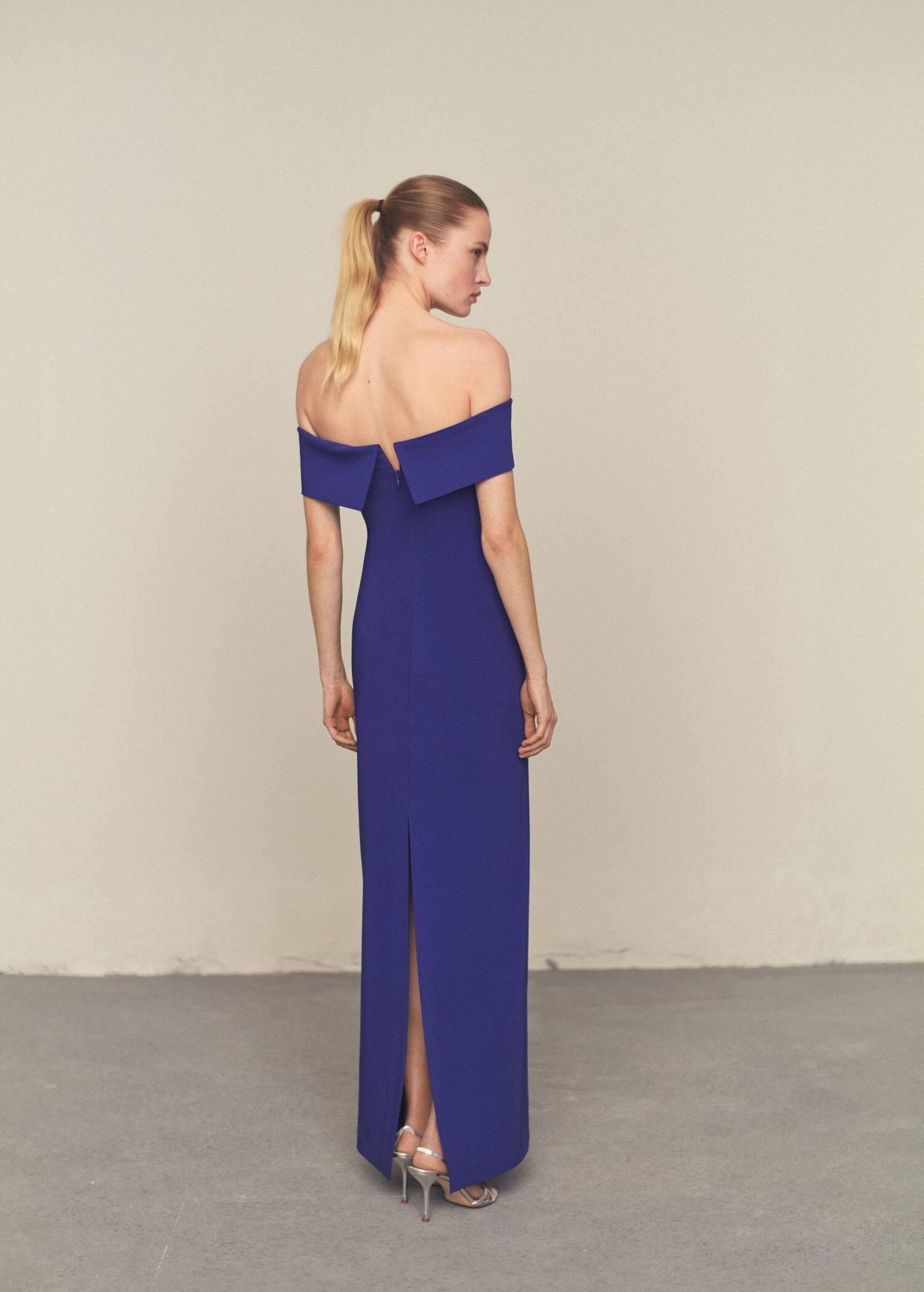 Mango - Blue Off-The-Shoulder Dress With Slit Detail