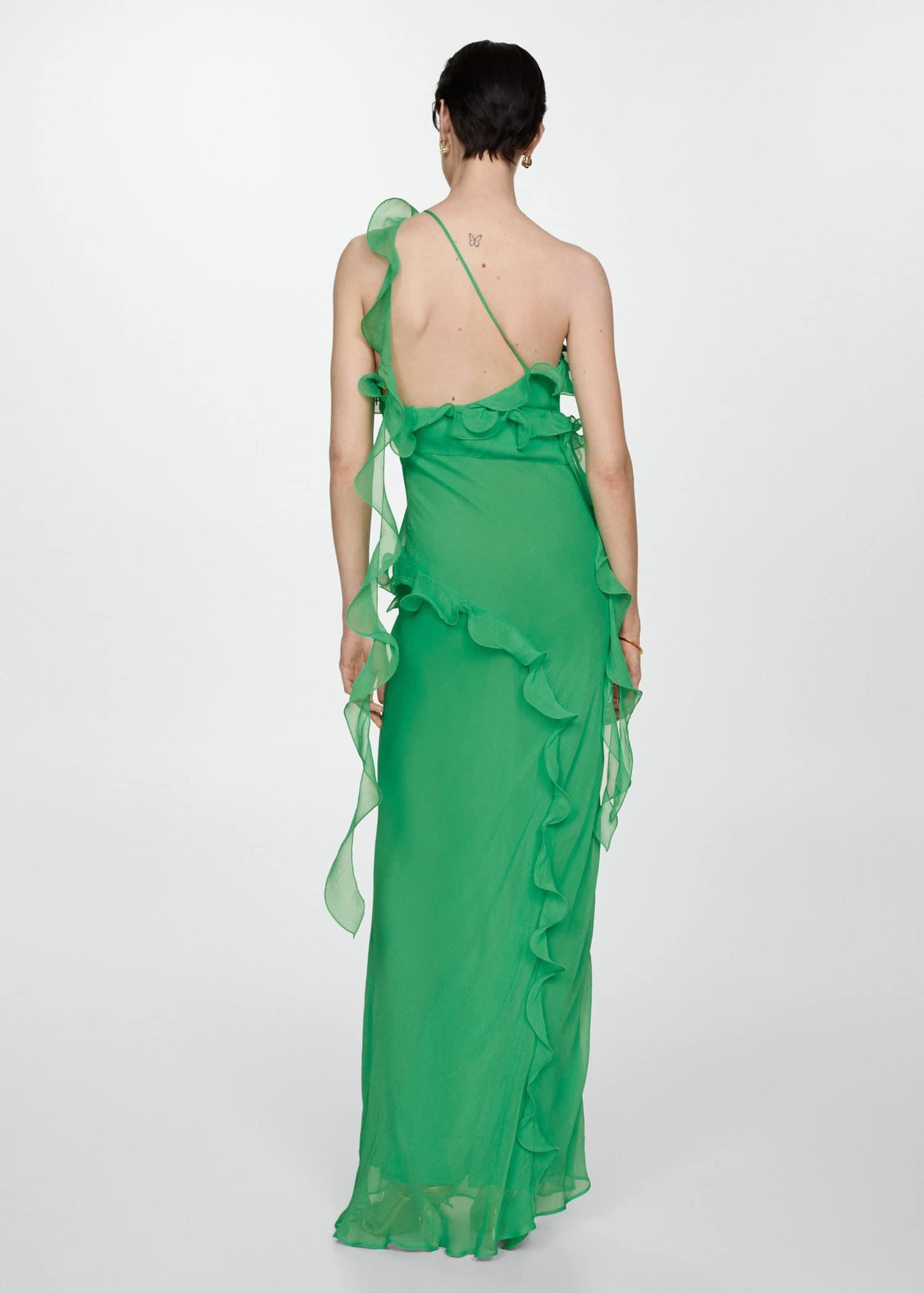 Mango - Green Asymmetrical Ruffle Dress