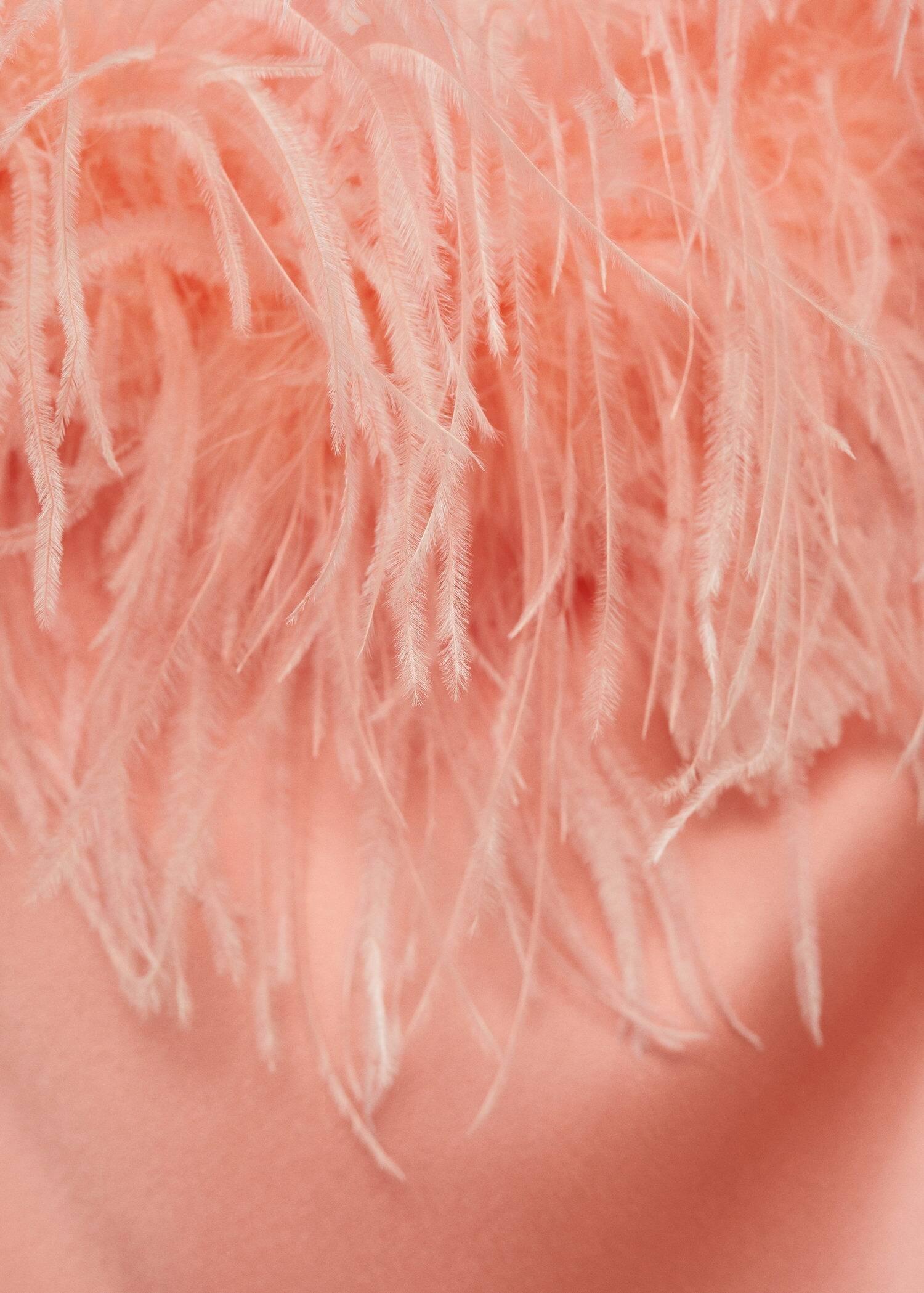 Mango - Pink Satin Dress With Feather Detail