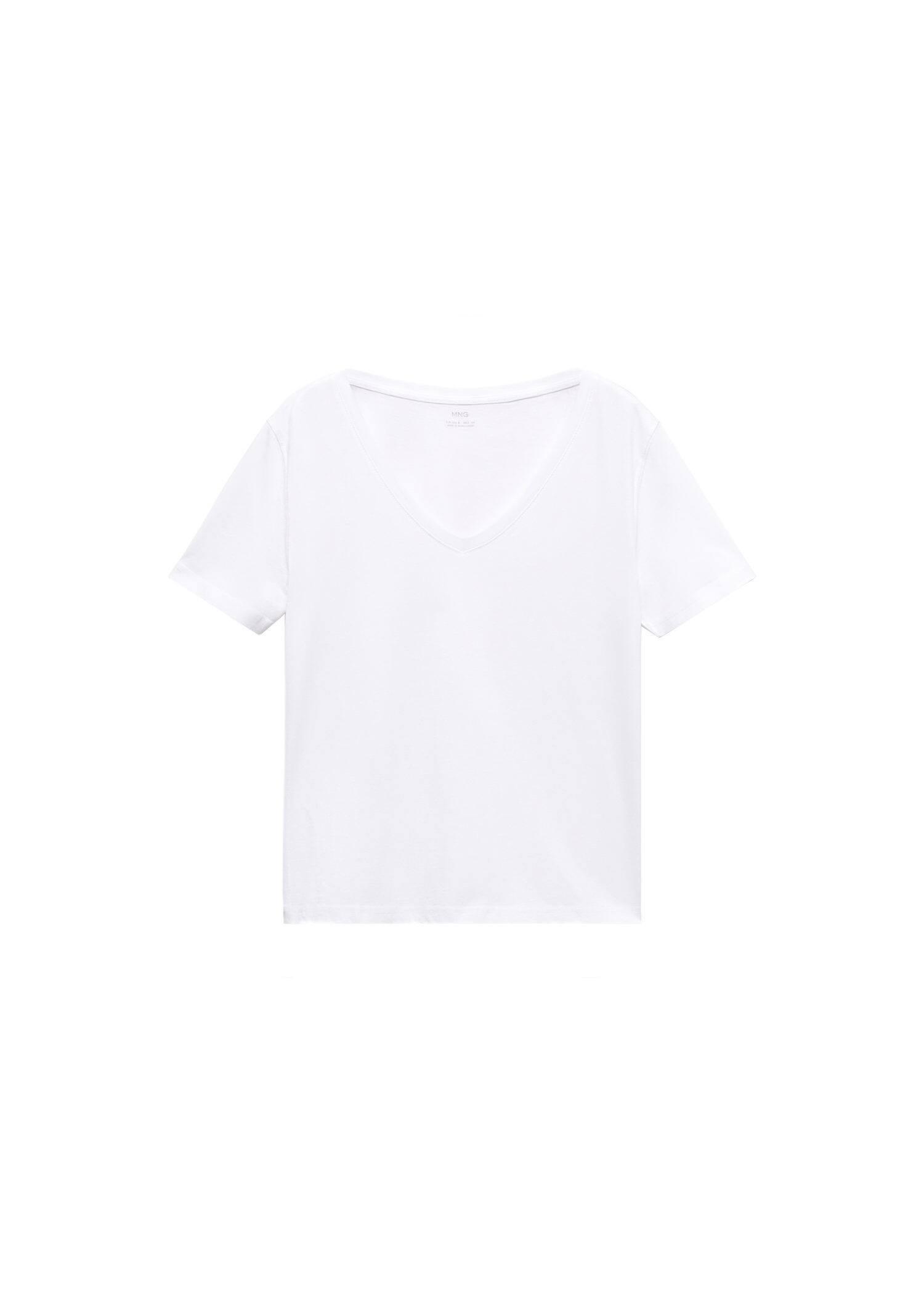 Mango - White V-Neck Cotton T-Shirt