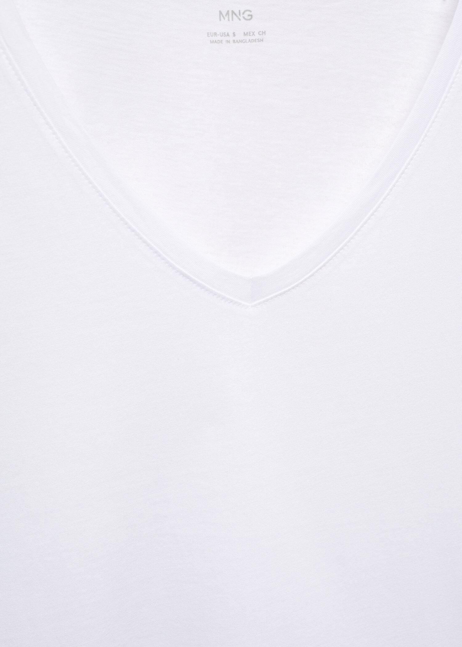 Mango - White V-Neck Cotton T-Shirt