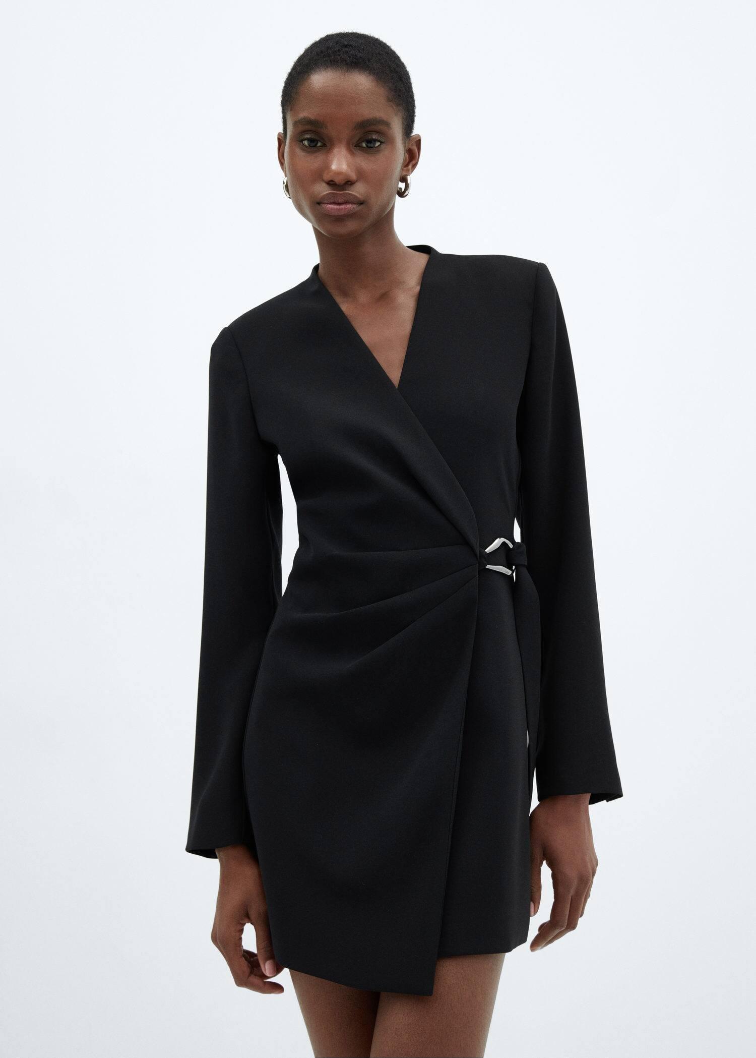 Black Buckled Wrap Dress, , large image number 0