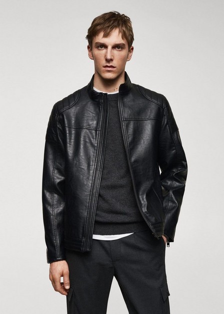 Mango - Black Nappa Leather-Effect Jacket