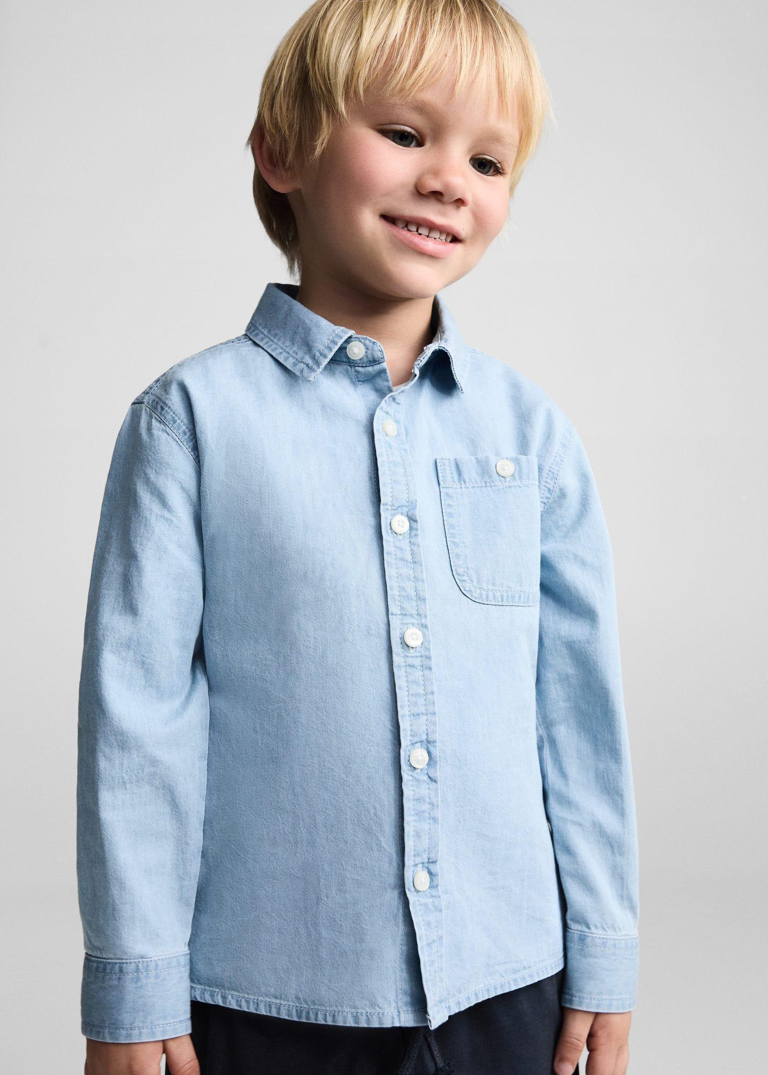 Mango - Blue Cotton Denim Shirt, Kids Boys