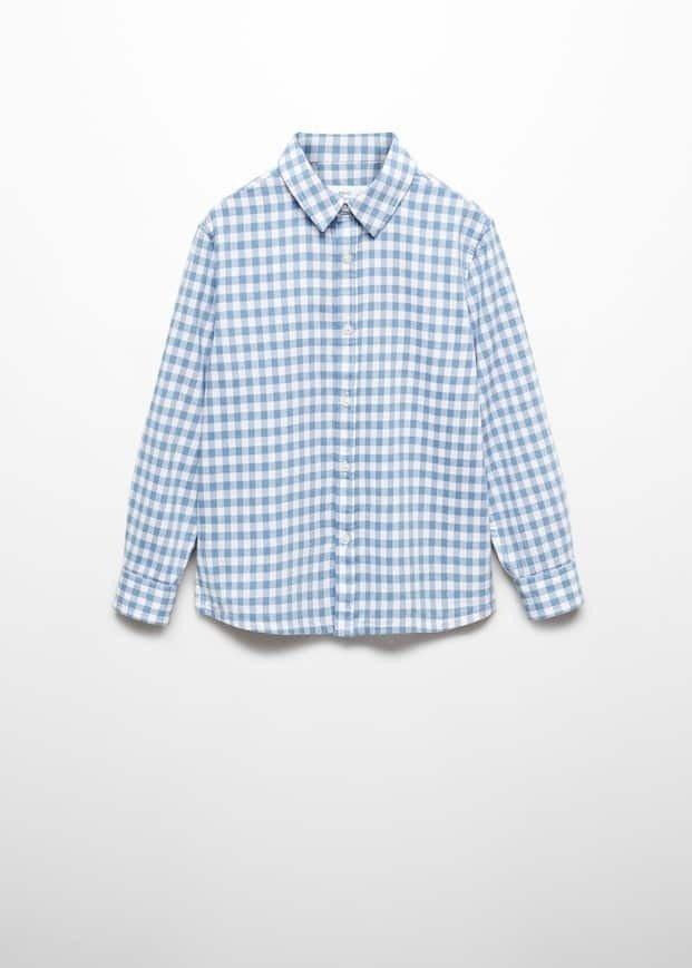Mango - Blue Gingham Check Cotton Shirt, Kids Boys