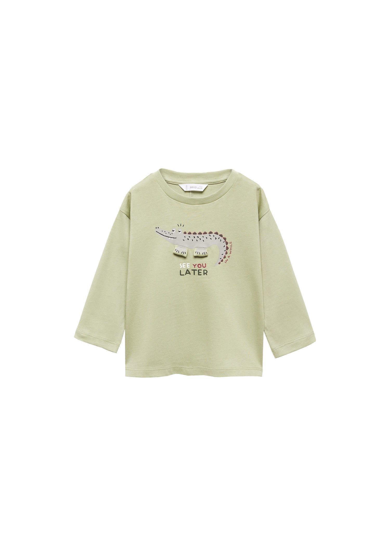 Mango - Green Printed Long-Sleeved T-Shirt, Kids Boys