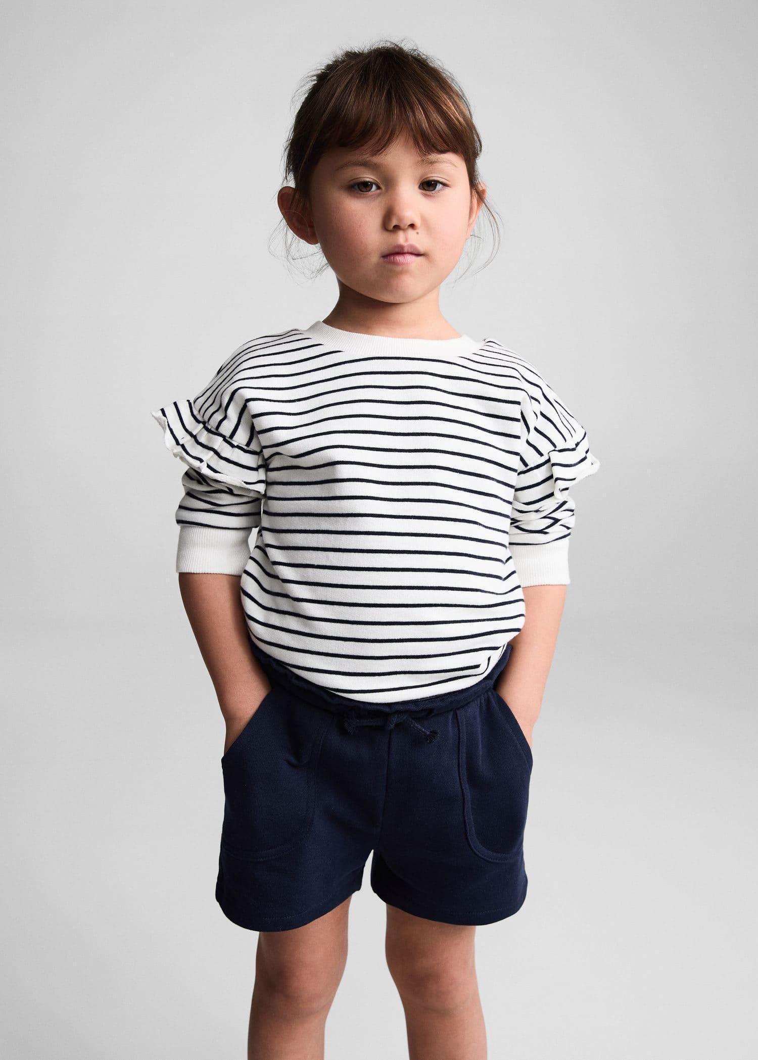Mango - Navy Ruffled Striped Sweatshirt, Kids Girls
