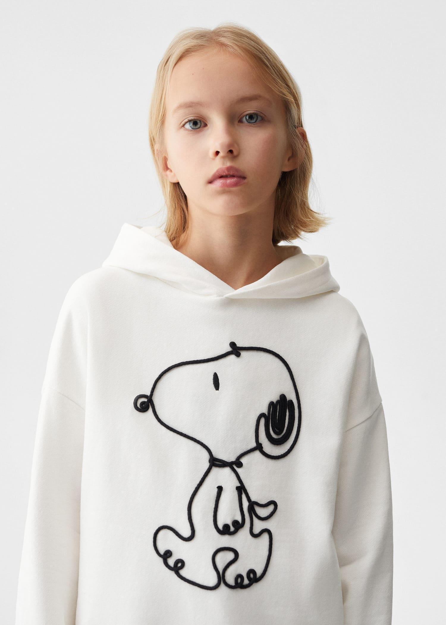 Mango - Cream Hooded Snoopy Sweatshirt, Kids Girls