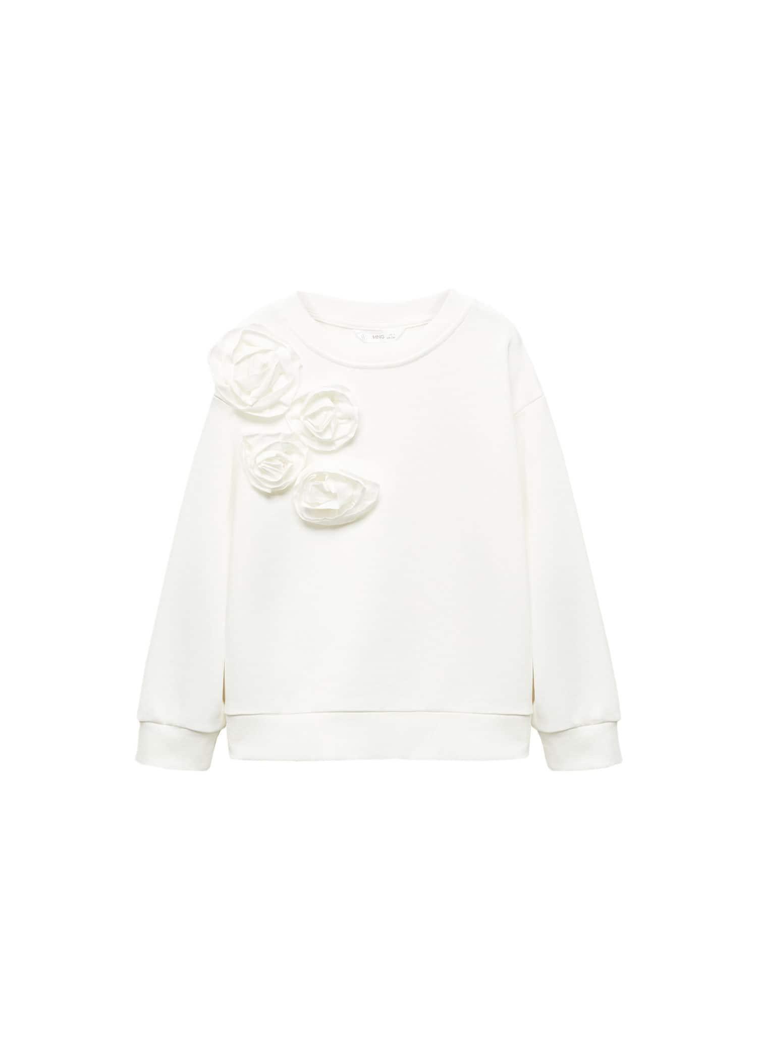 Mango - White Embossed Flowers Sweatshirt, Kids Girls