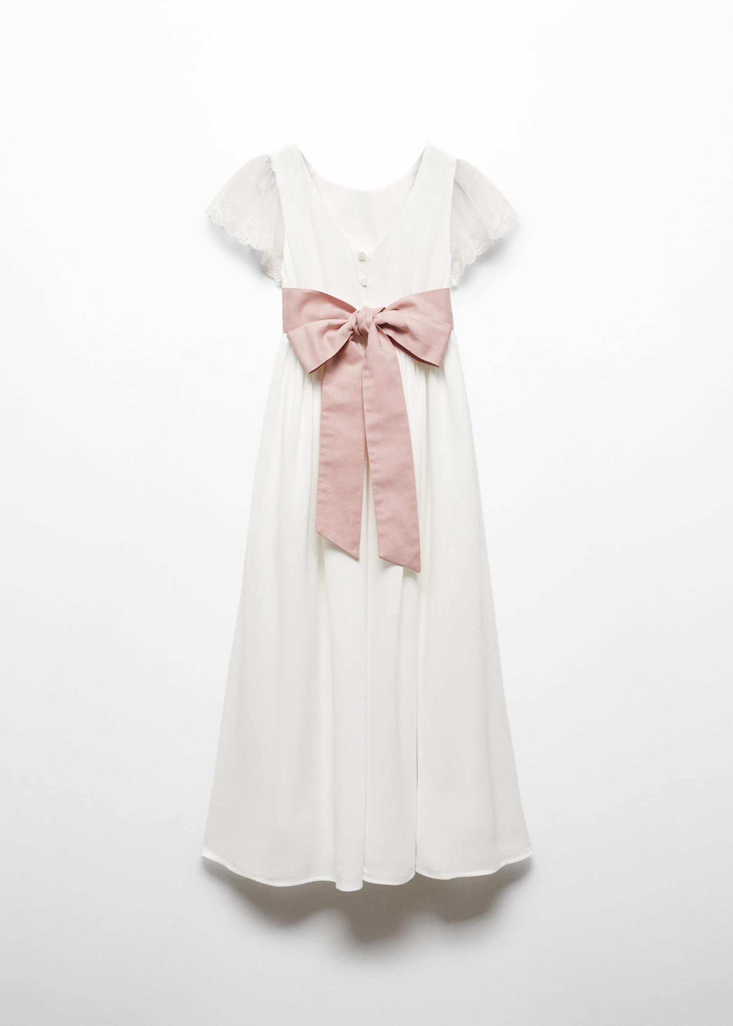 Mango - White Bow Embroidered Dress, Kids Girls