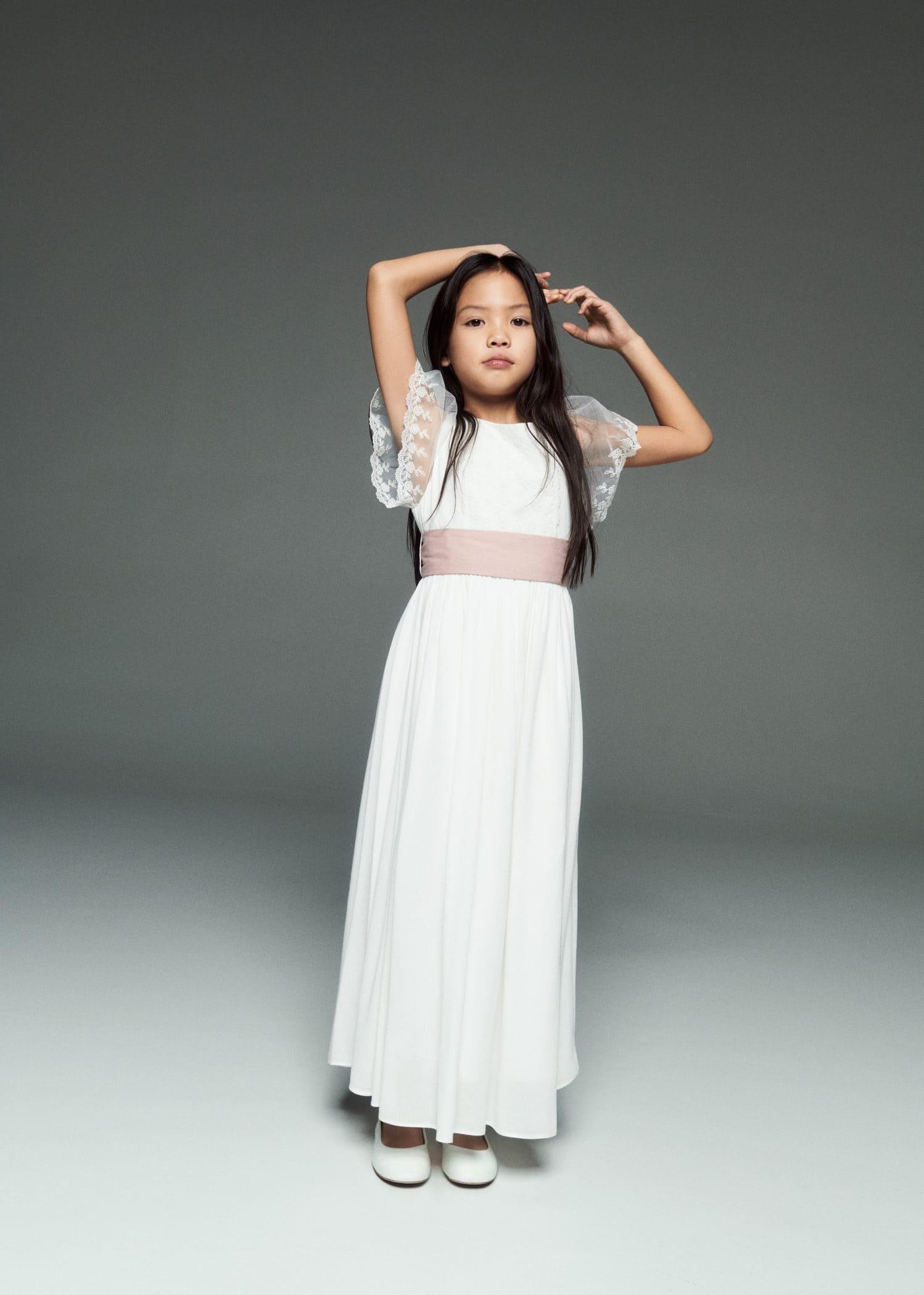 Mango - White Bow Embroidered Dress, Kids Girls