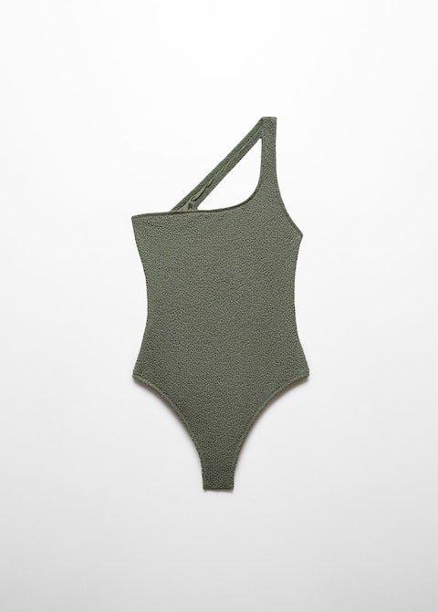 Mango - Green Asymmetrical Textured Swimsuit