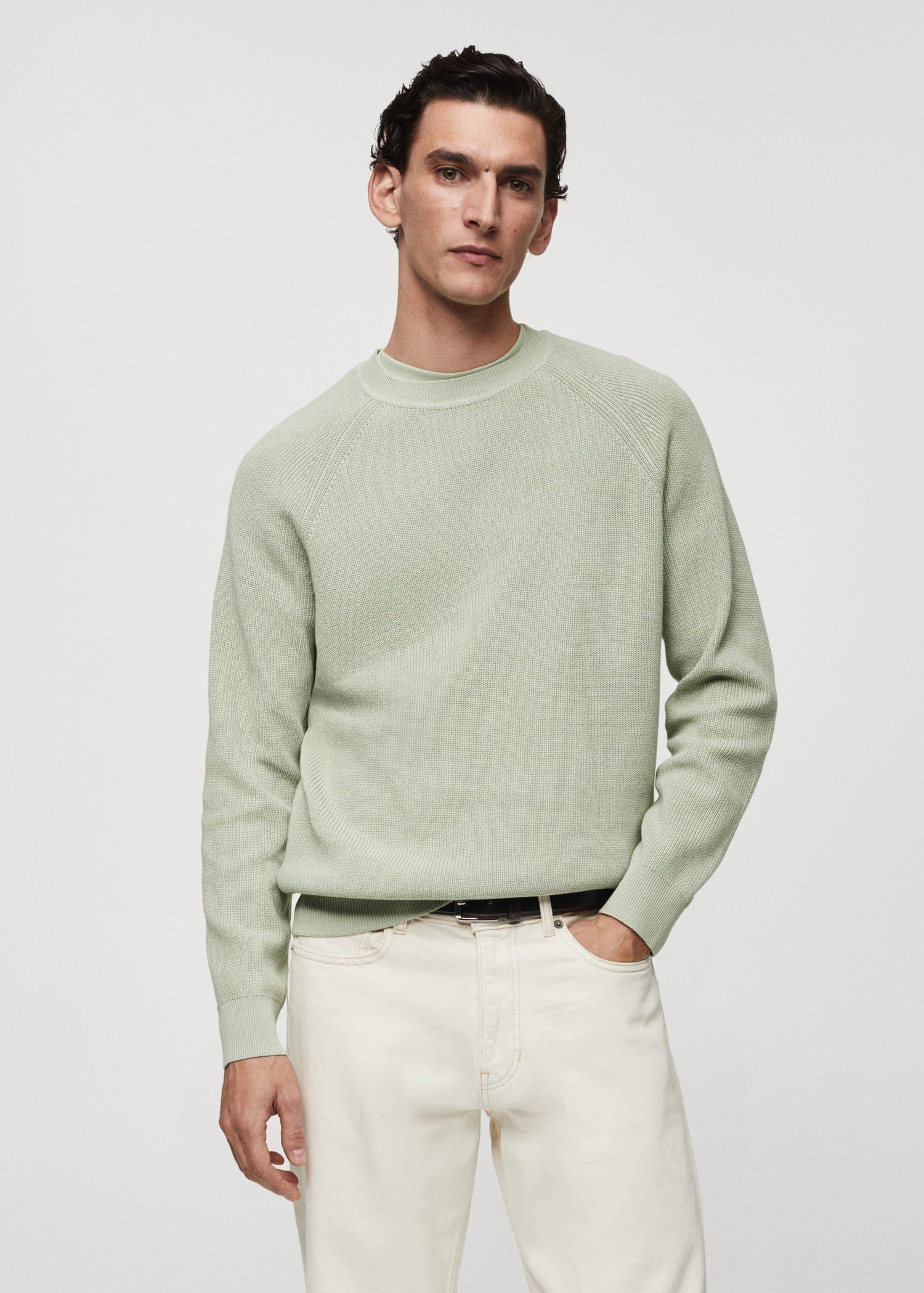 Mango - Green Ribbed Round-Neck Sweater