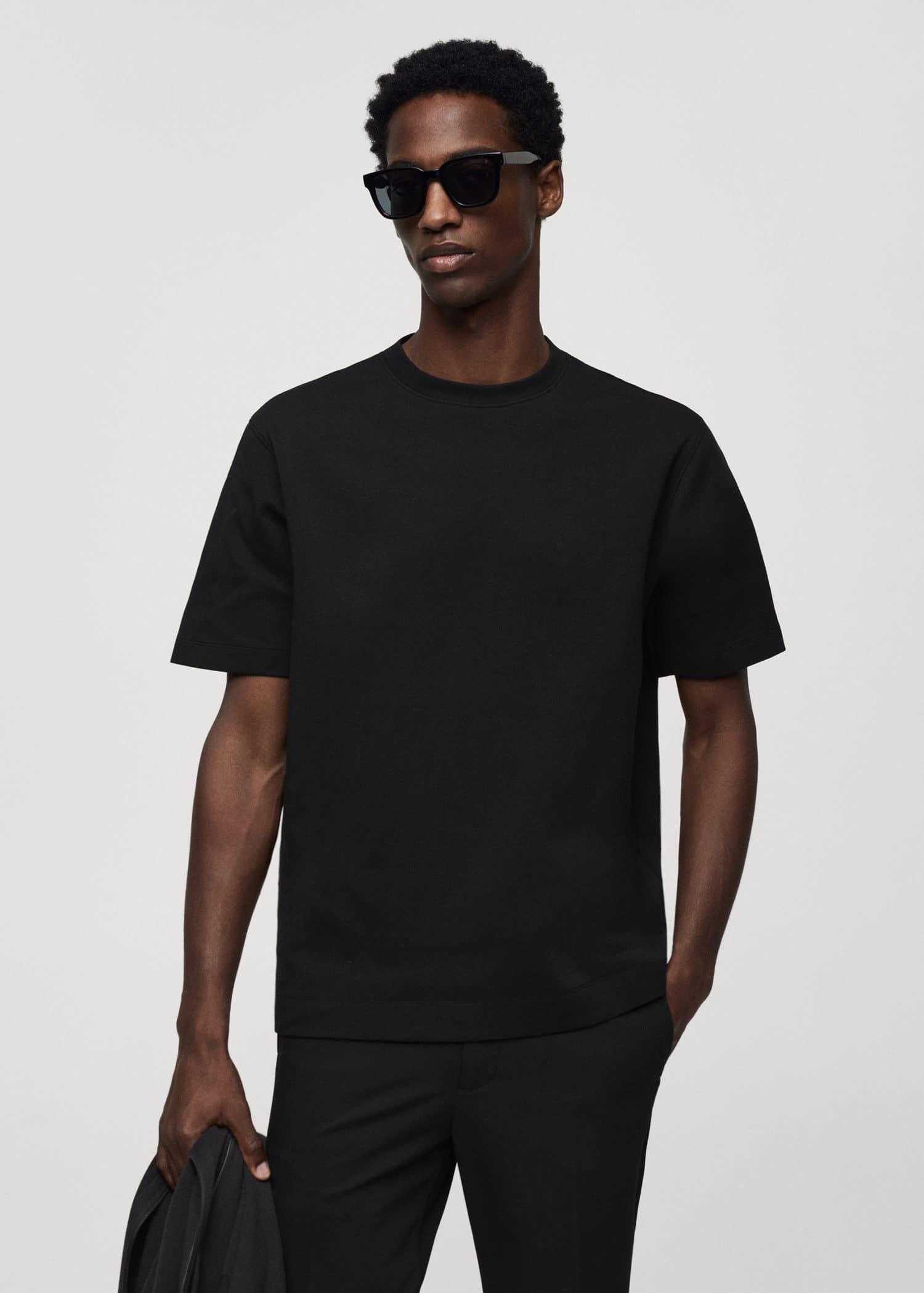 Mango - Black Short Sleeve Cotton Sweatshirt