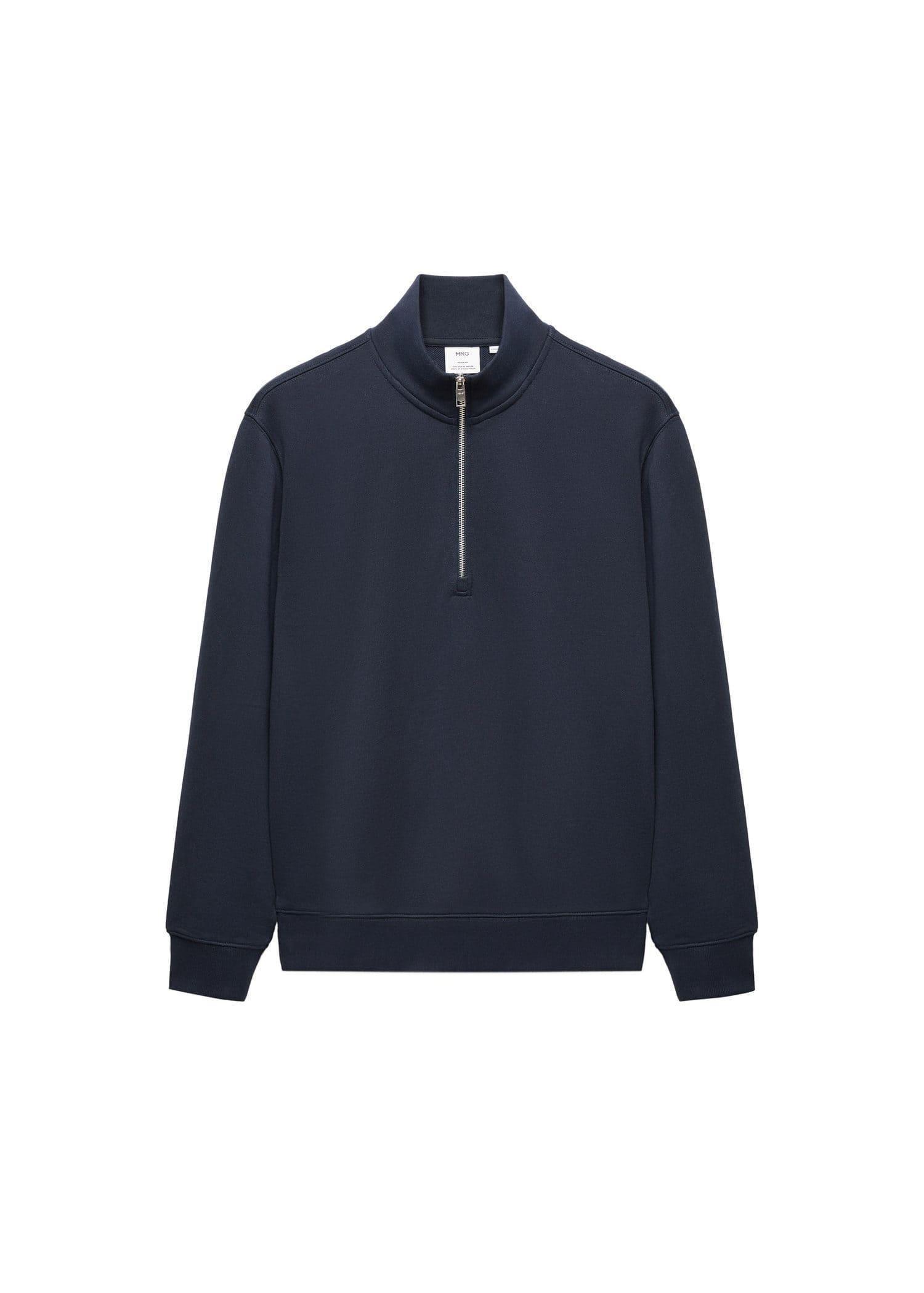 Mango - Navy Zipper Cotton Sweater