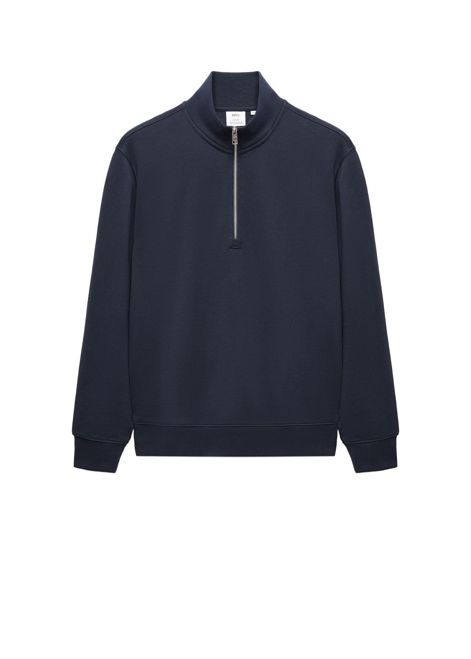 Mango - Navy Zipper Cotton Sweater