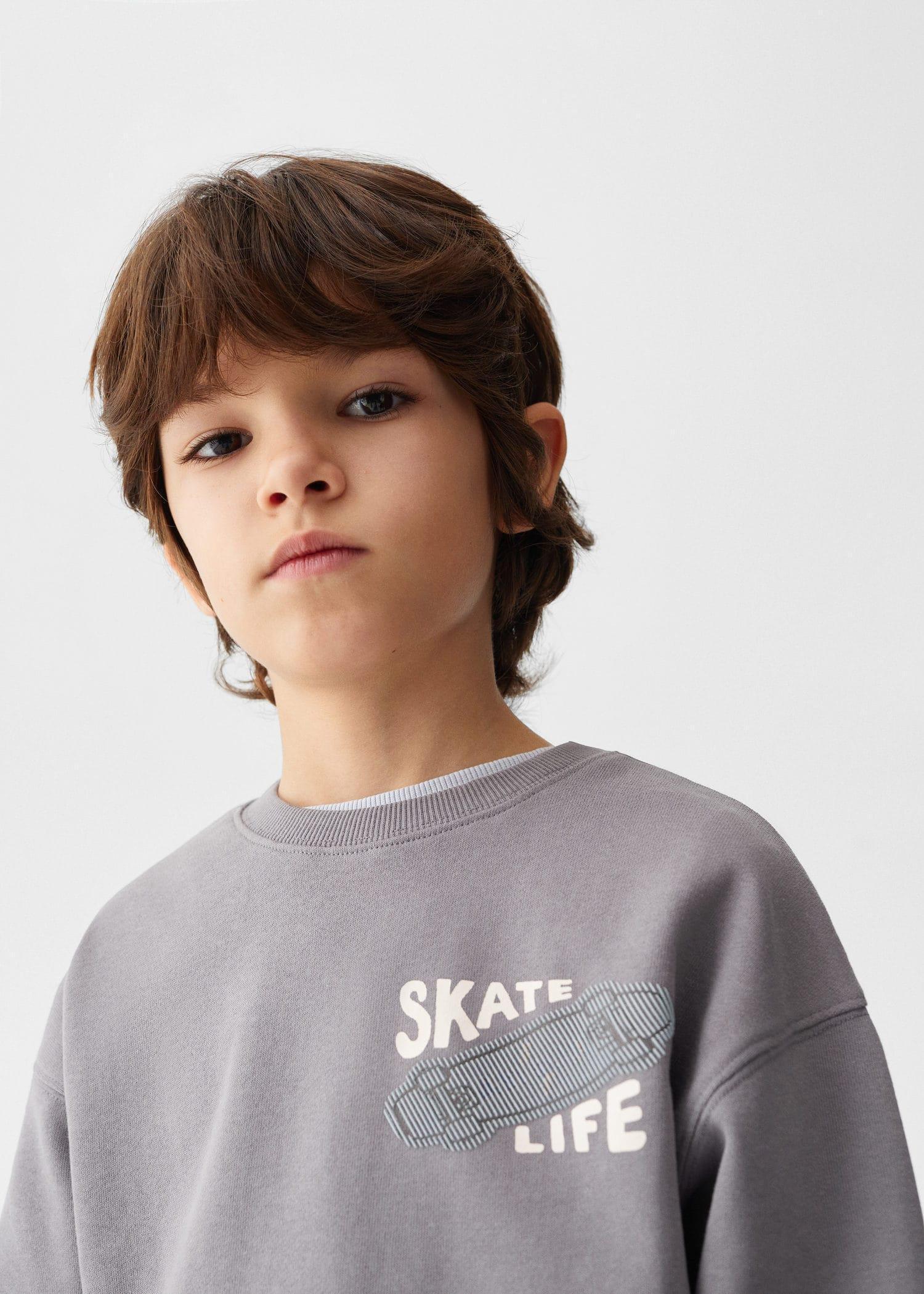 Mango - Grey Message Cotton Sweatshirt, Kids Boys