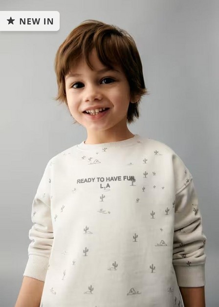 Mango - Beige Printed Message Sweatshirt, Kids Boys