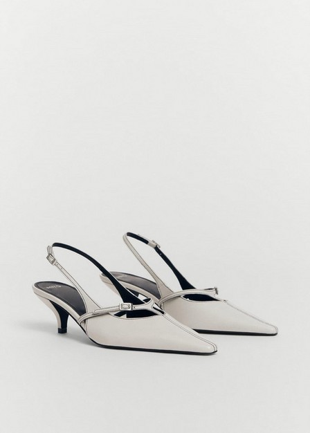 Mango - White Leather Heeled Slingback Shoes