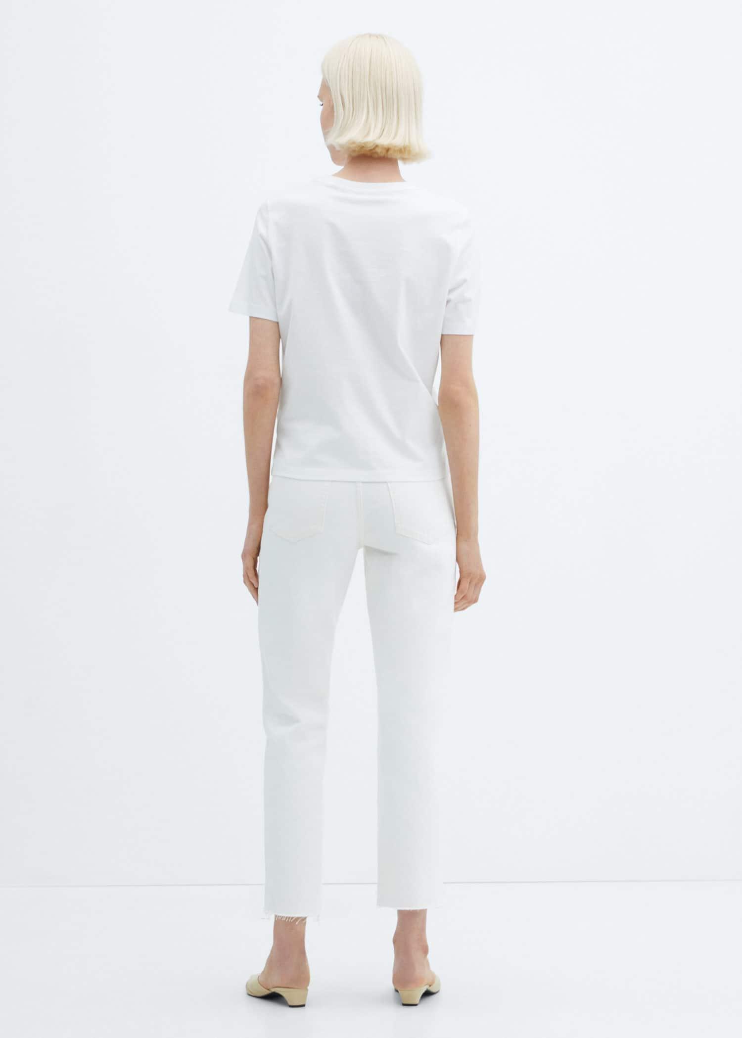 Mango - White Embroidered Cotton T-Shirt