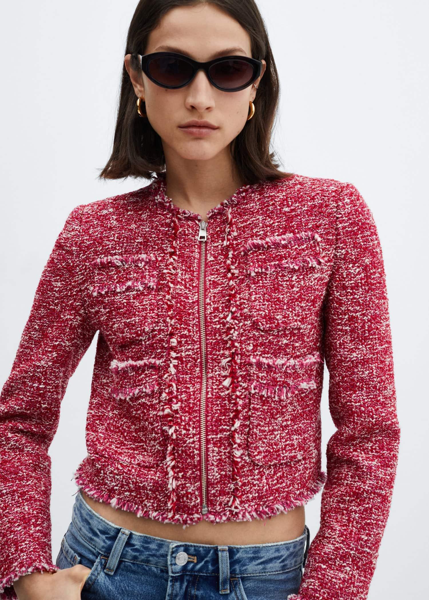 Mango - Pink Pocket Tweed Jacket