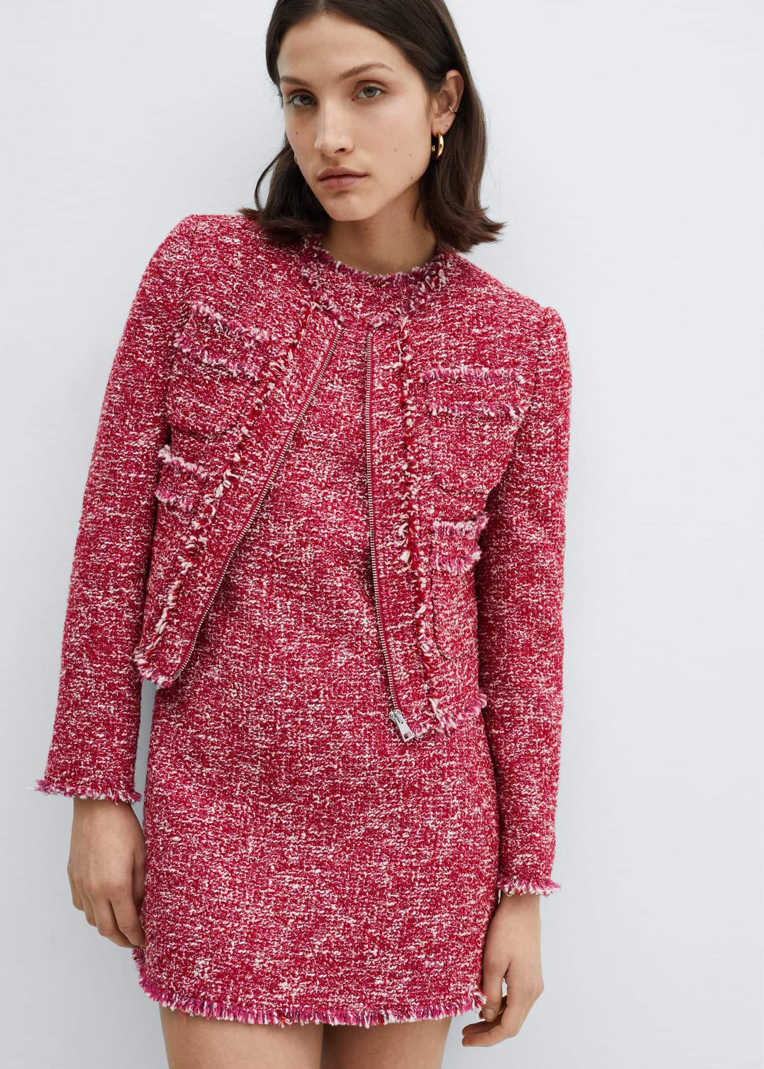 Mango - Pink Pocket Tweed Jacket