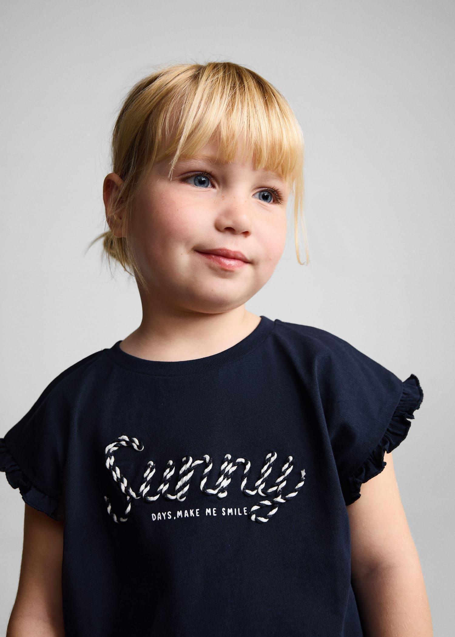 Mango - Navy Embroidered Message T-Shirt, Kids Girls