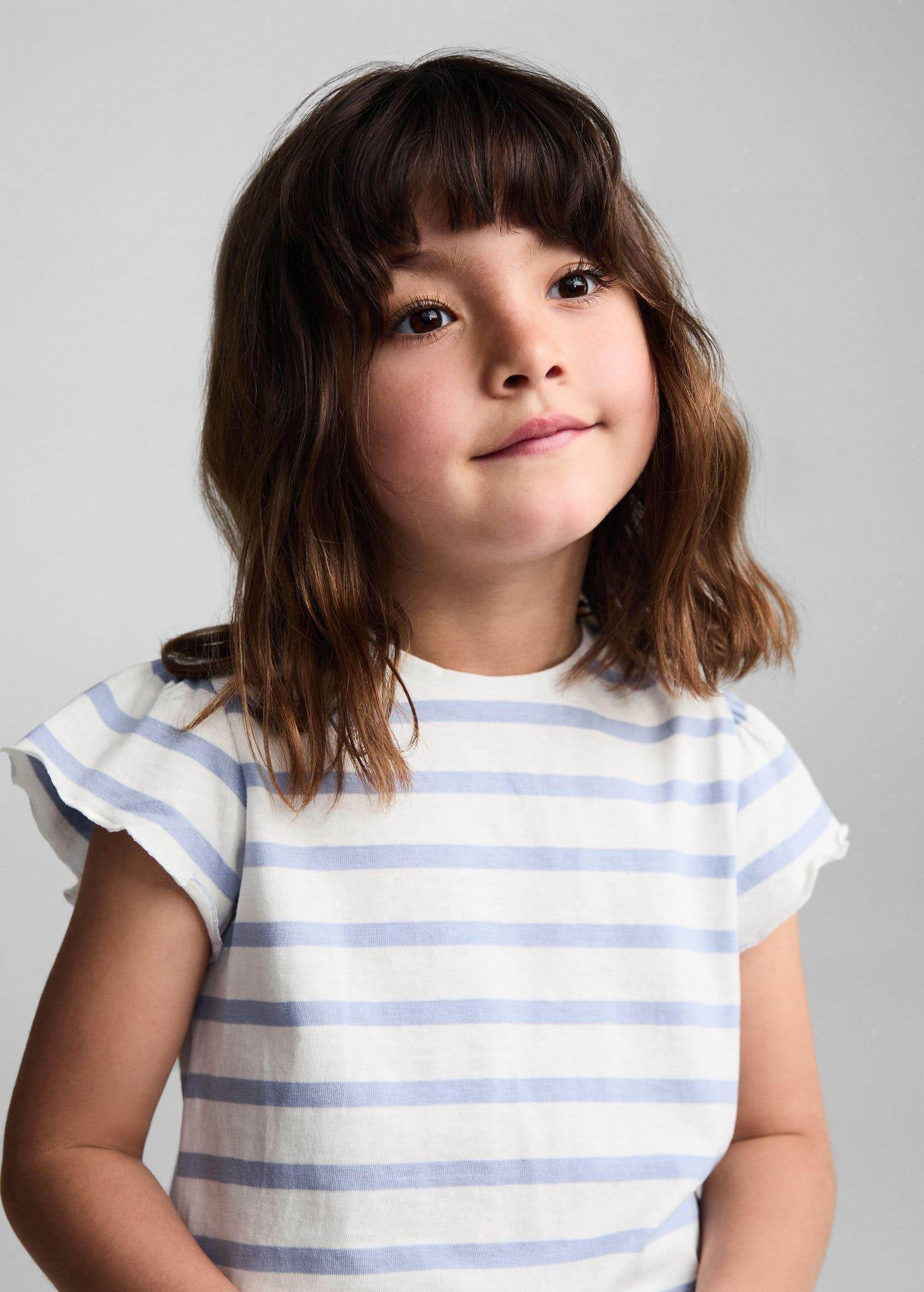 Mango - Blue Ruffled Striped T-Shirt, Kids Girls