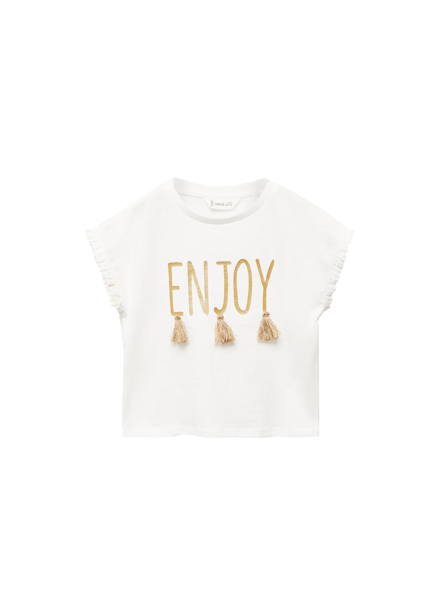 Mango - White Fringes Printed T-Shirt, Kids Girls