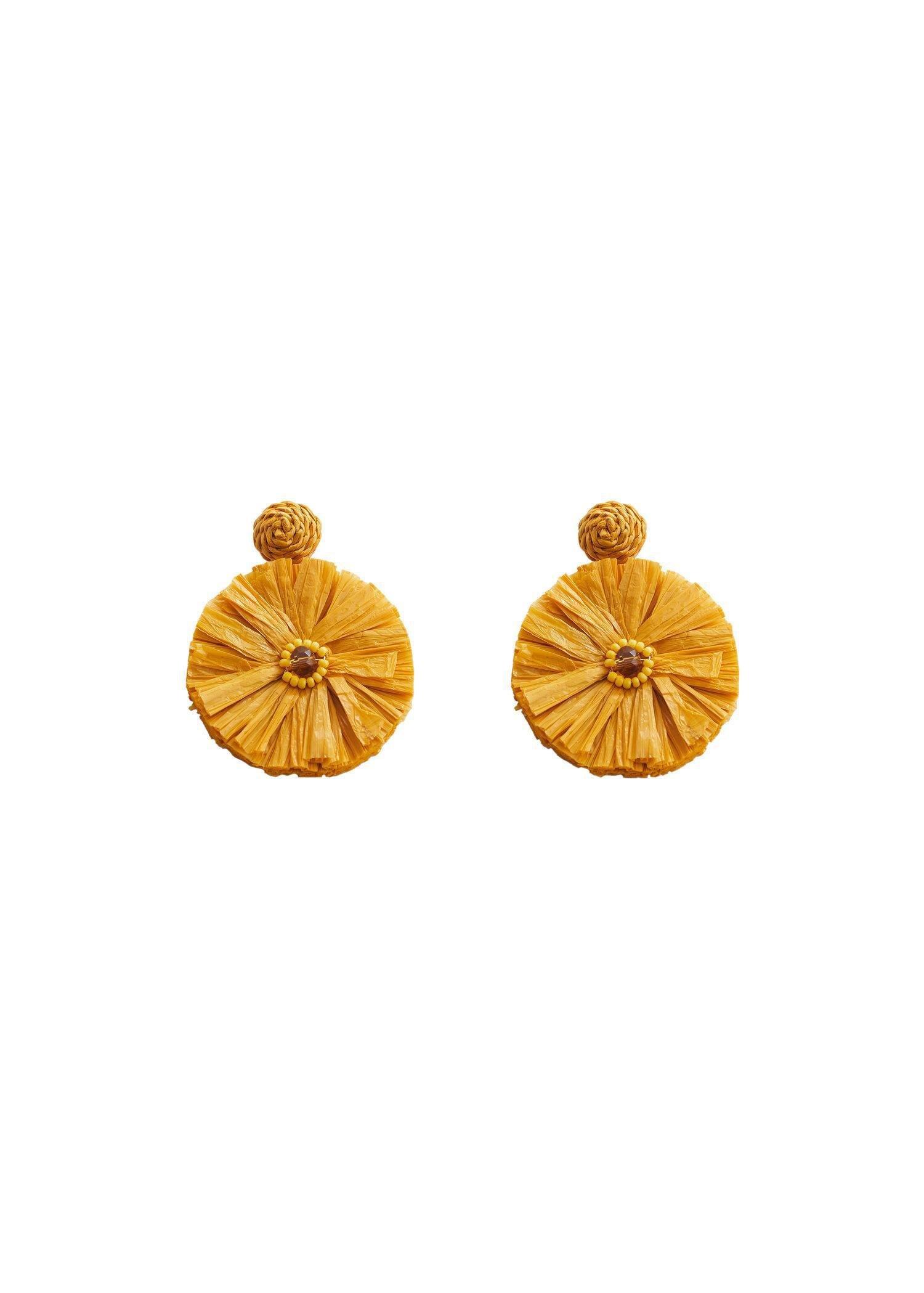Yellow Raffia Earrings, , large image number 0