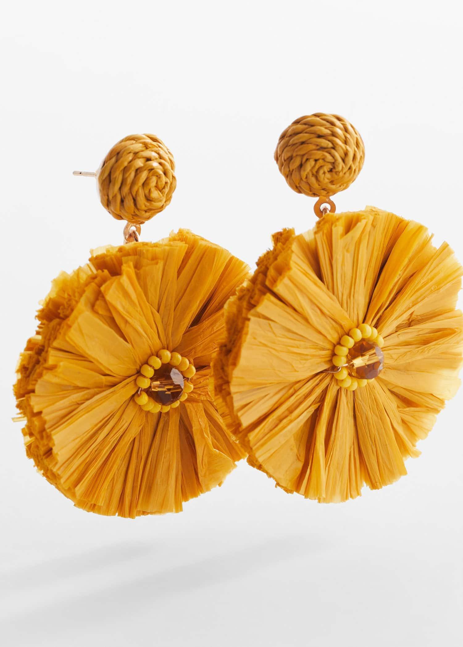 Yellow Raffia Earrings, , large image number 1
