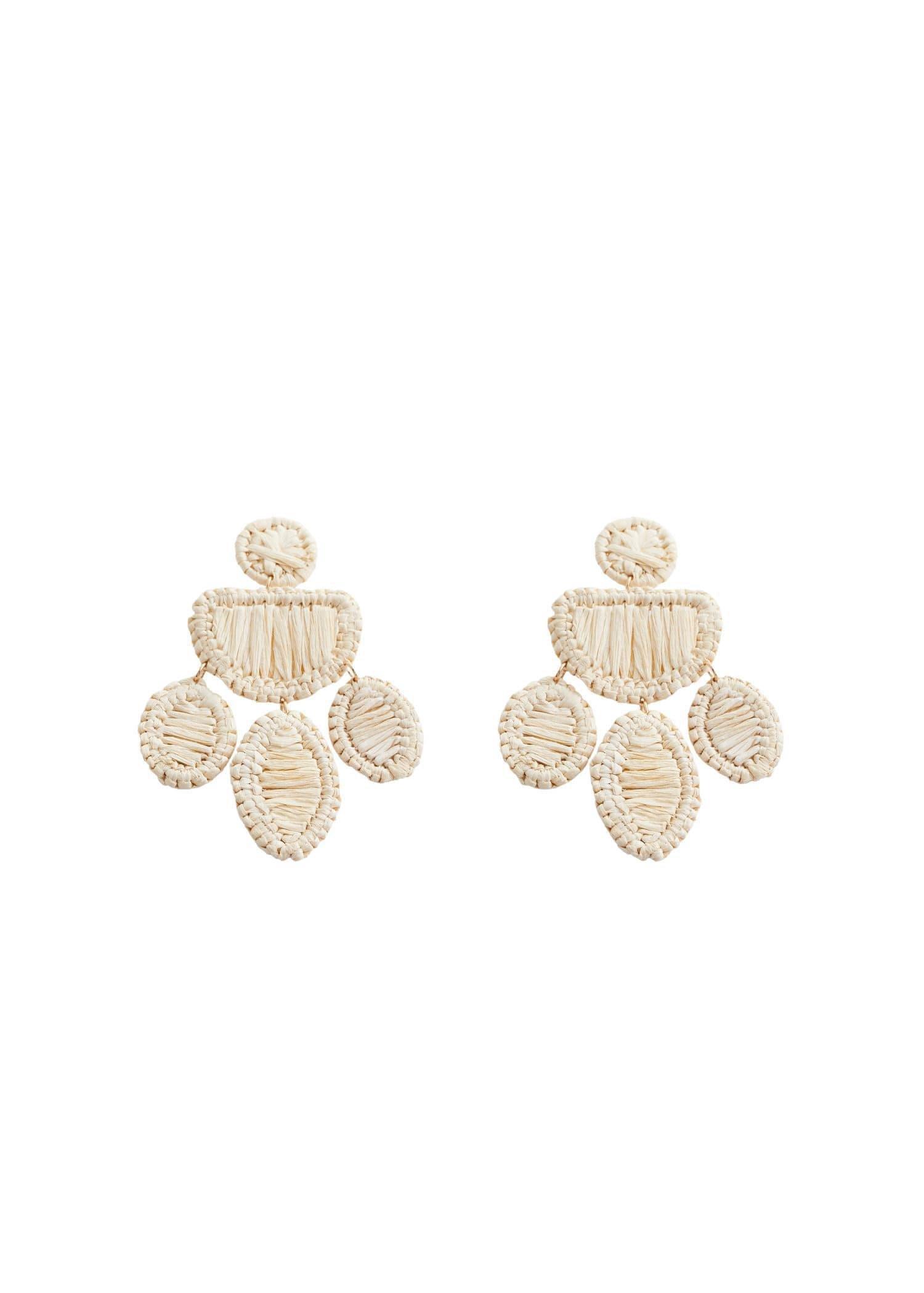 Beige Long Raffia Earrings, , large image number 0